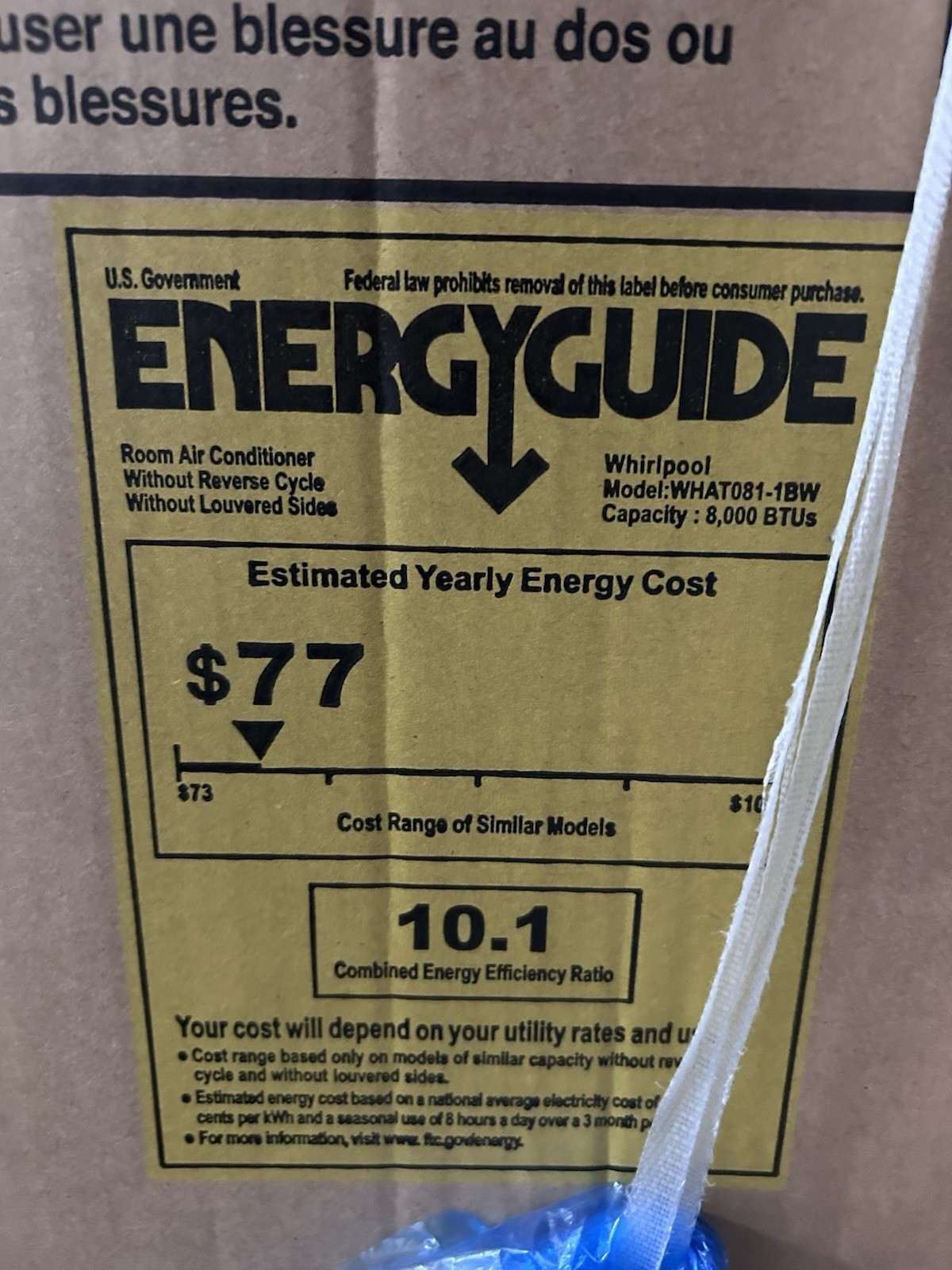 Whirlpool WHAT081-1BW 8,000 BTU Wall Air Conditioner 115V Brown EER 10.1