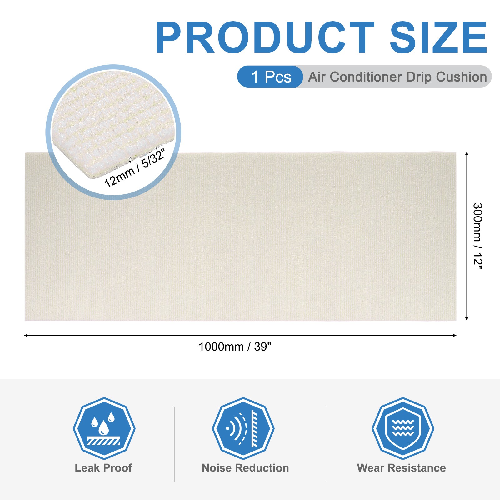Air Conditioner Drip Cushion 39&Prime;x12&Prime;x5/32&Prime; Self-Adhesive AC Top Pad, White