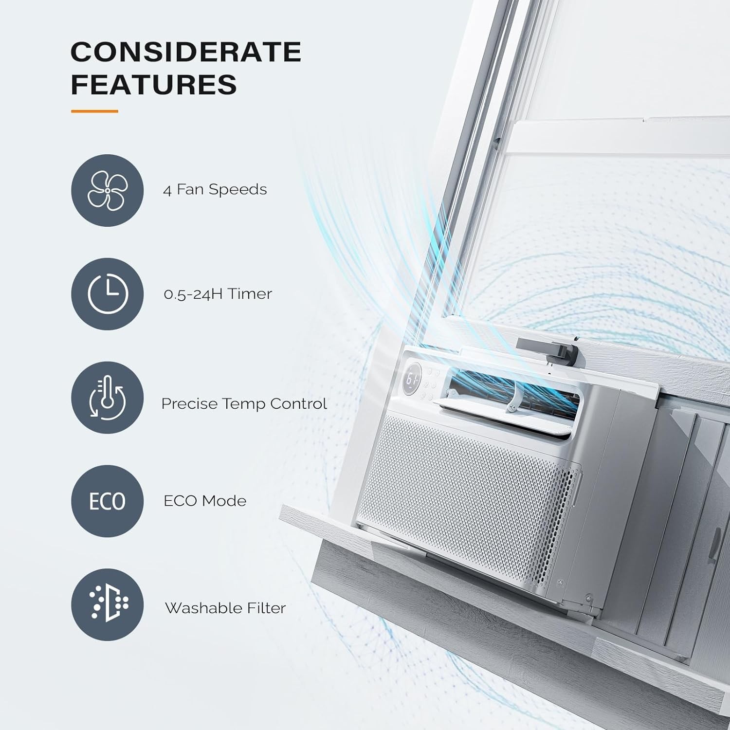 10000 BTU Inverter Window Air Conditioner with WIFI APP, AC Unit, Remote Control