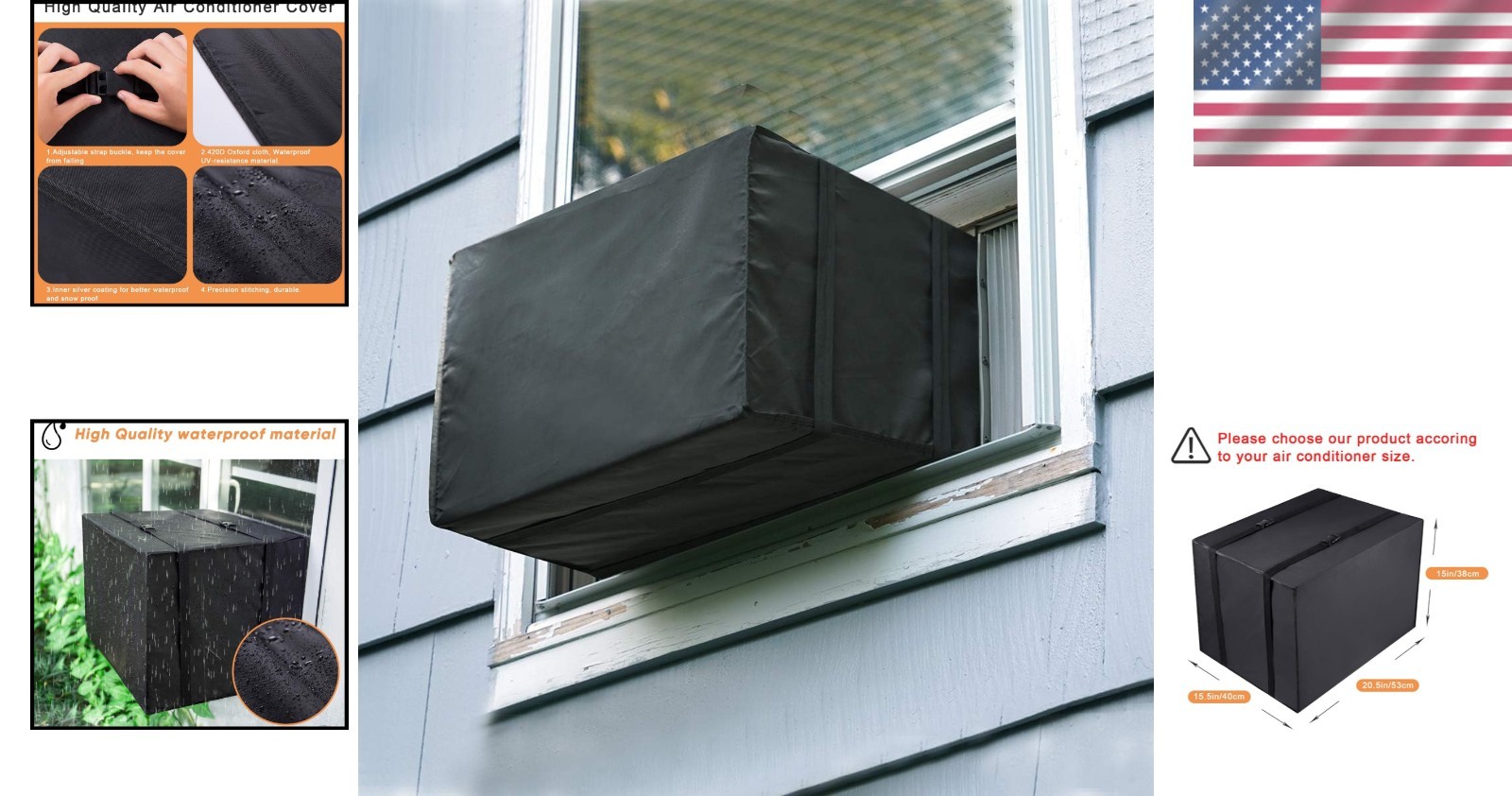 Outdoor Window AC Cover Waterproof Oxford 21x16x15 Protects 3000-7000 BTU