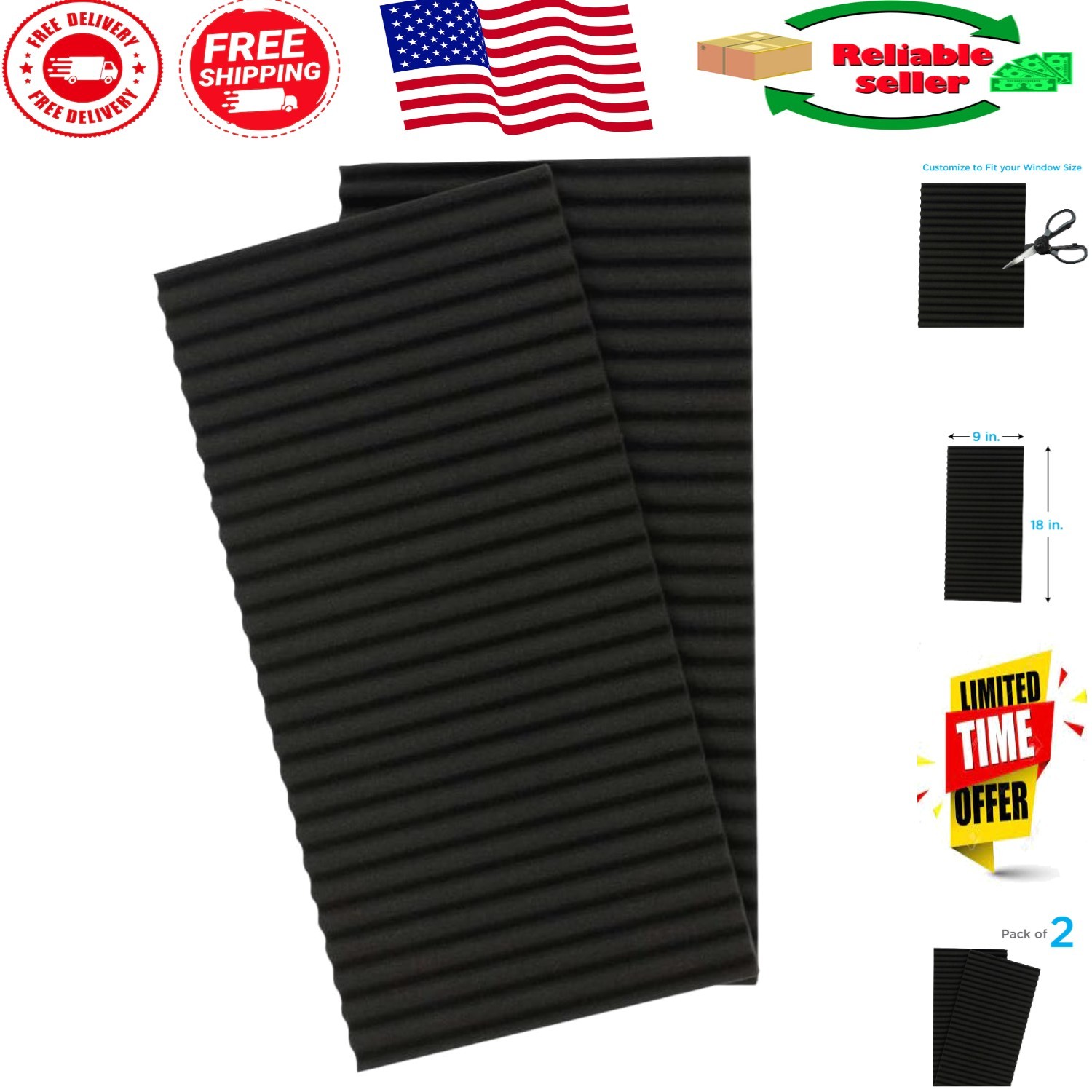 Window AC Foam Insulating Panels, Pack of 2 – Noise Reduction & Comfort