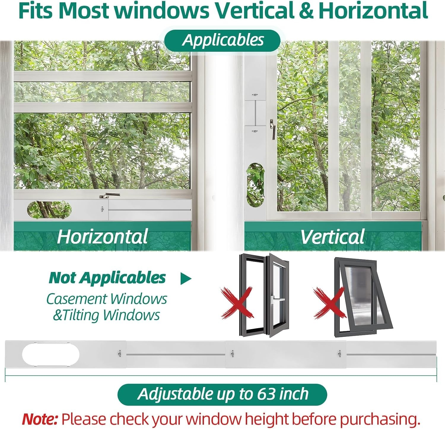 Universal Portable AC Window Kit: 5.9” Adjustable Exhaust Hose + Seal Plates