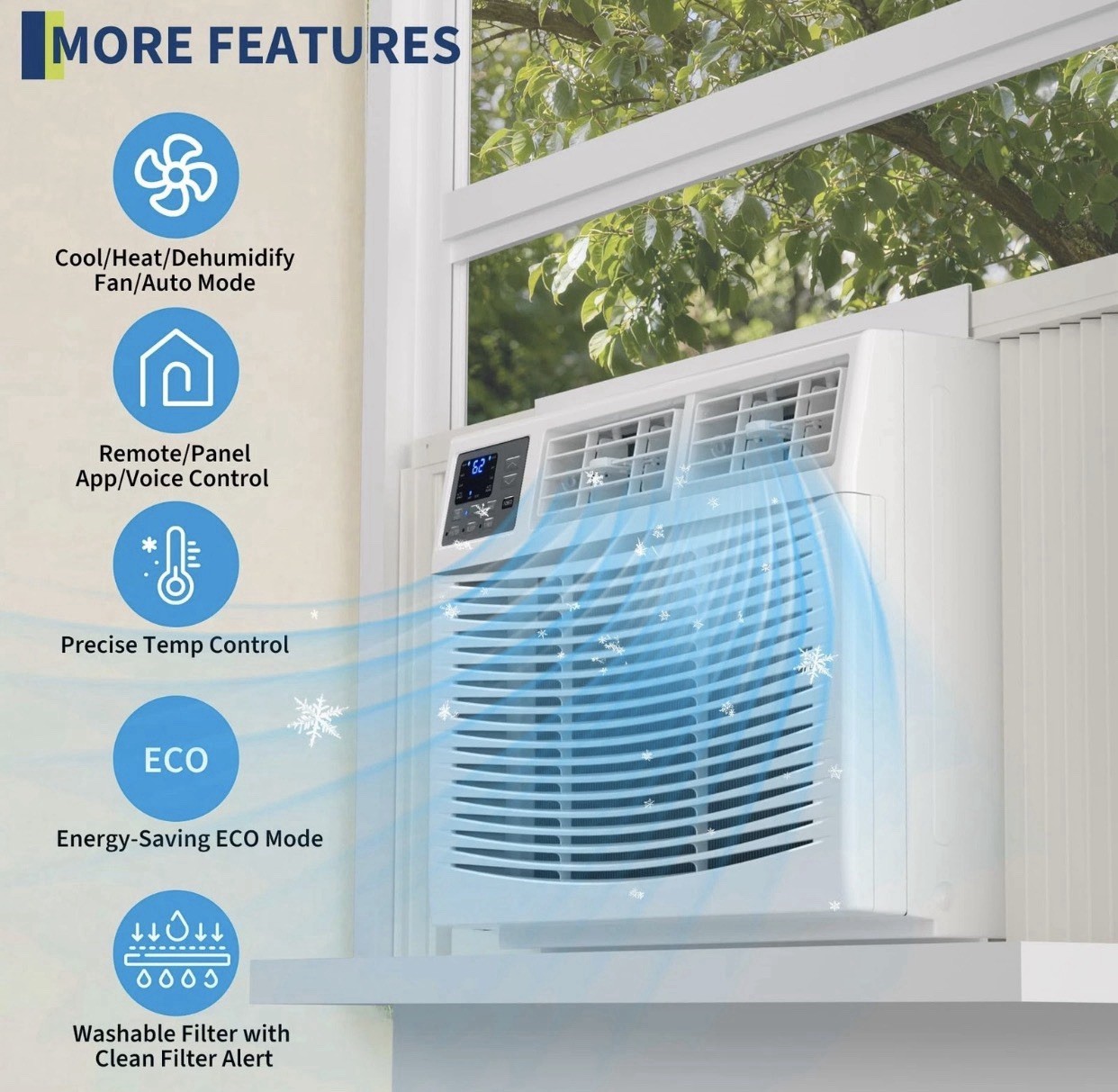 12000 BTU Window Air Conditioner with Heat Window AC WIFI Remote App Control