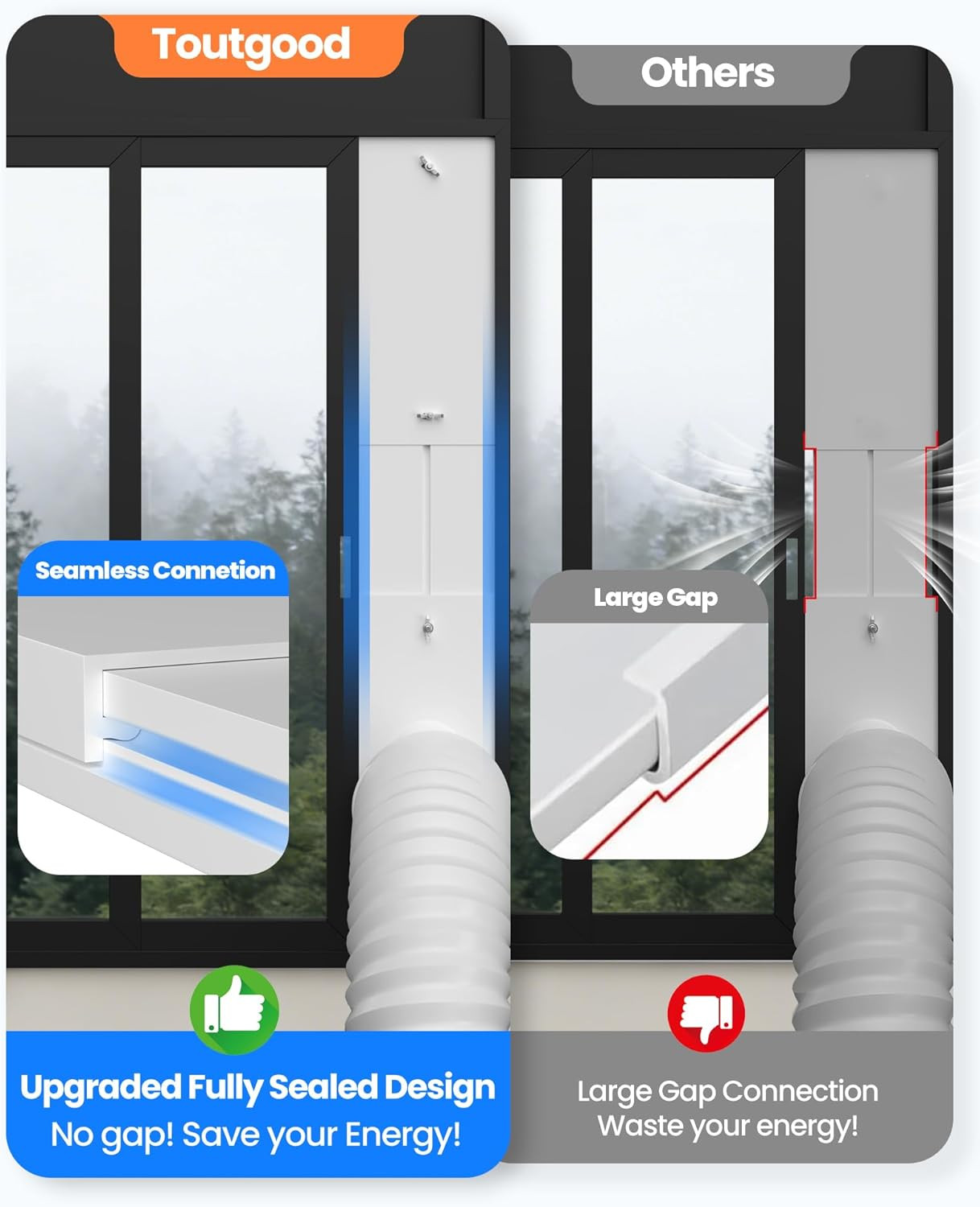 Portable Air Conditioner Window Vent Kit with 82&Prime; Length, 5.9&Prime; Diameter Exhaust
