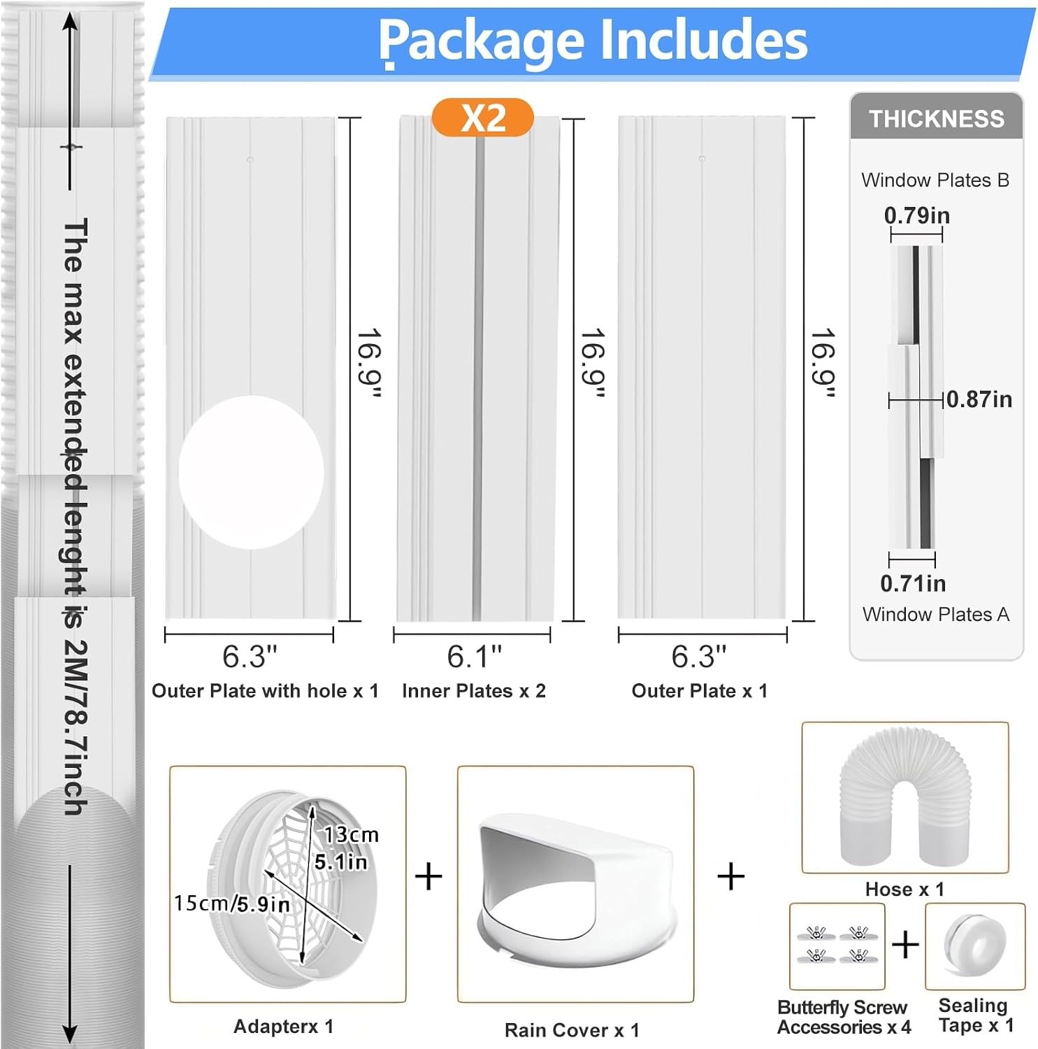 Durable AC Window Vent Kit with 5.9&Prime; Hose – Fits Vertical & Horizontal Windows
