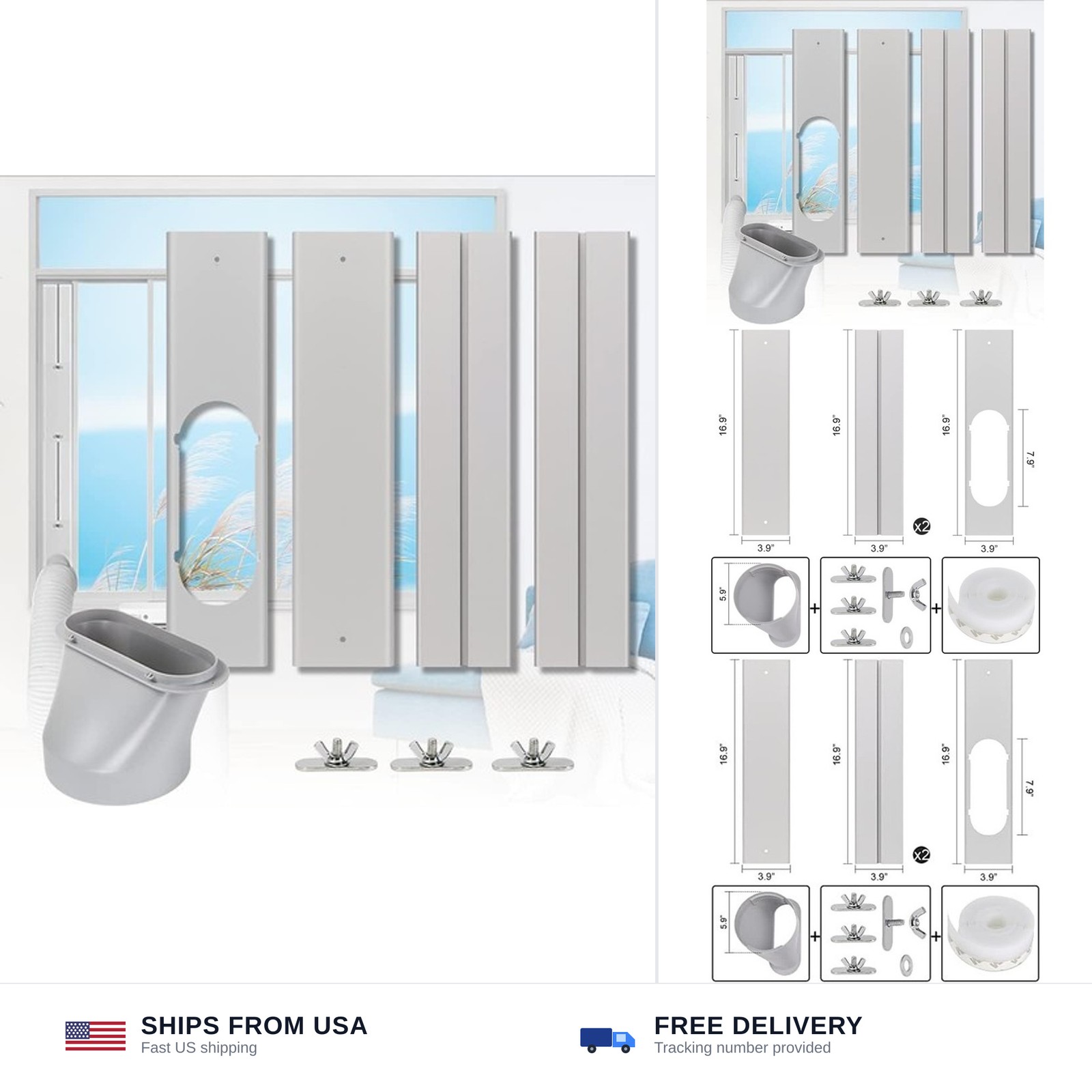 Portable Air conditioner Window Kit, Adjustable Vertical/Horizontal Sliding W…