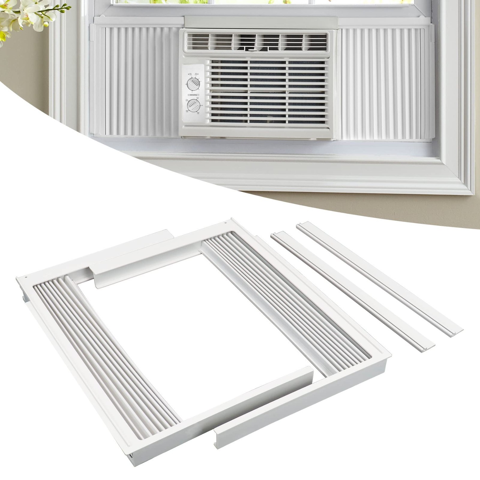 Window AC Side Panel Kit – Accordion Filler Curtain, Fits Most 5,000 BTU Units