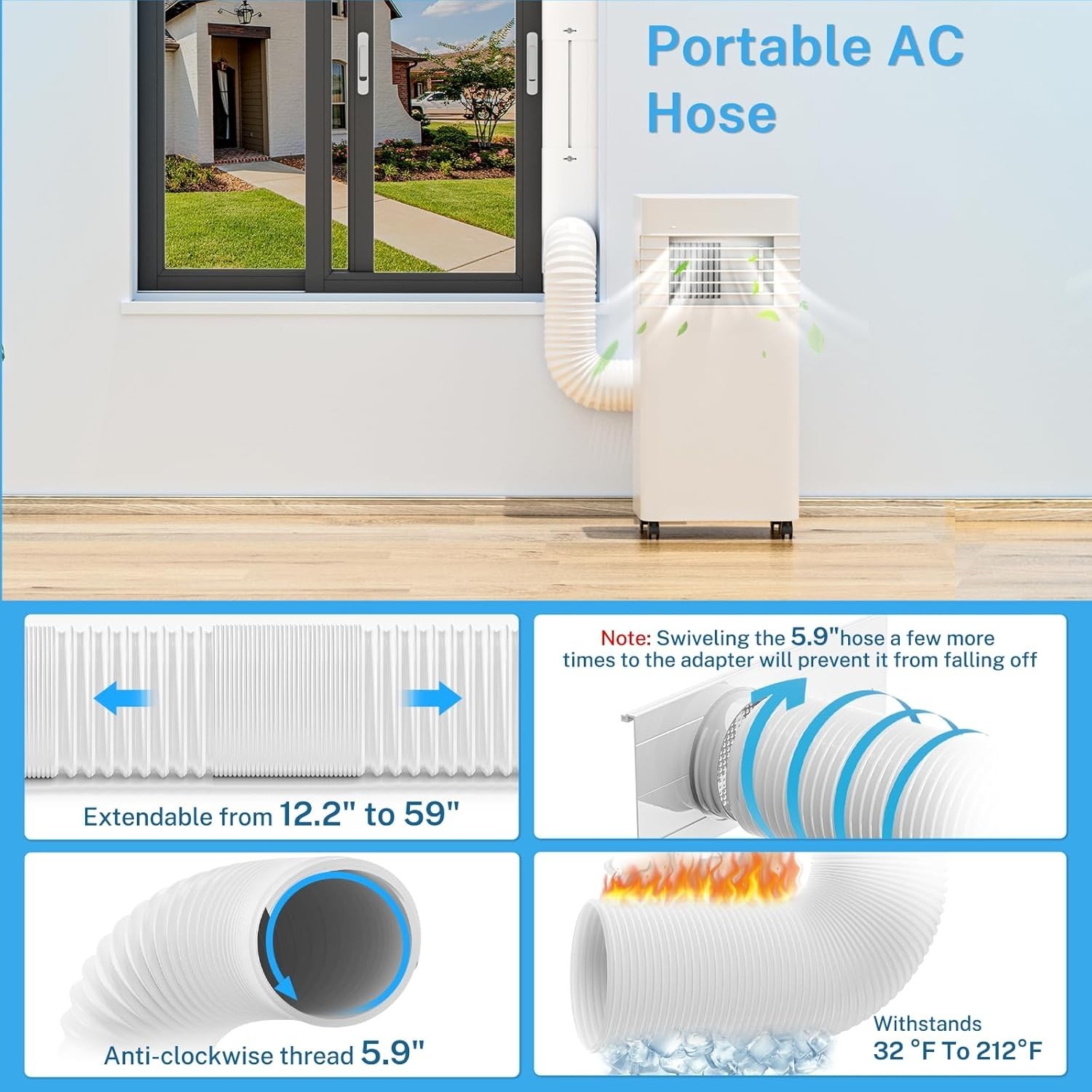 Kit de aire acondicionado portátil para ventana con manguera de escape de 5,9&Prime; p