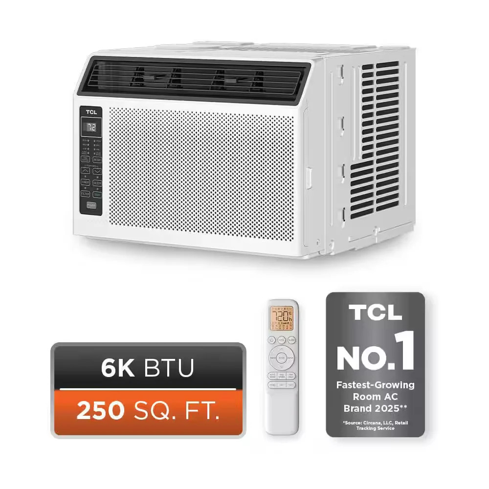 TCL 6000 BTU Window Air Conditioner 250 sq ft Remote Control 115V White T06WC3R