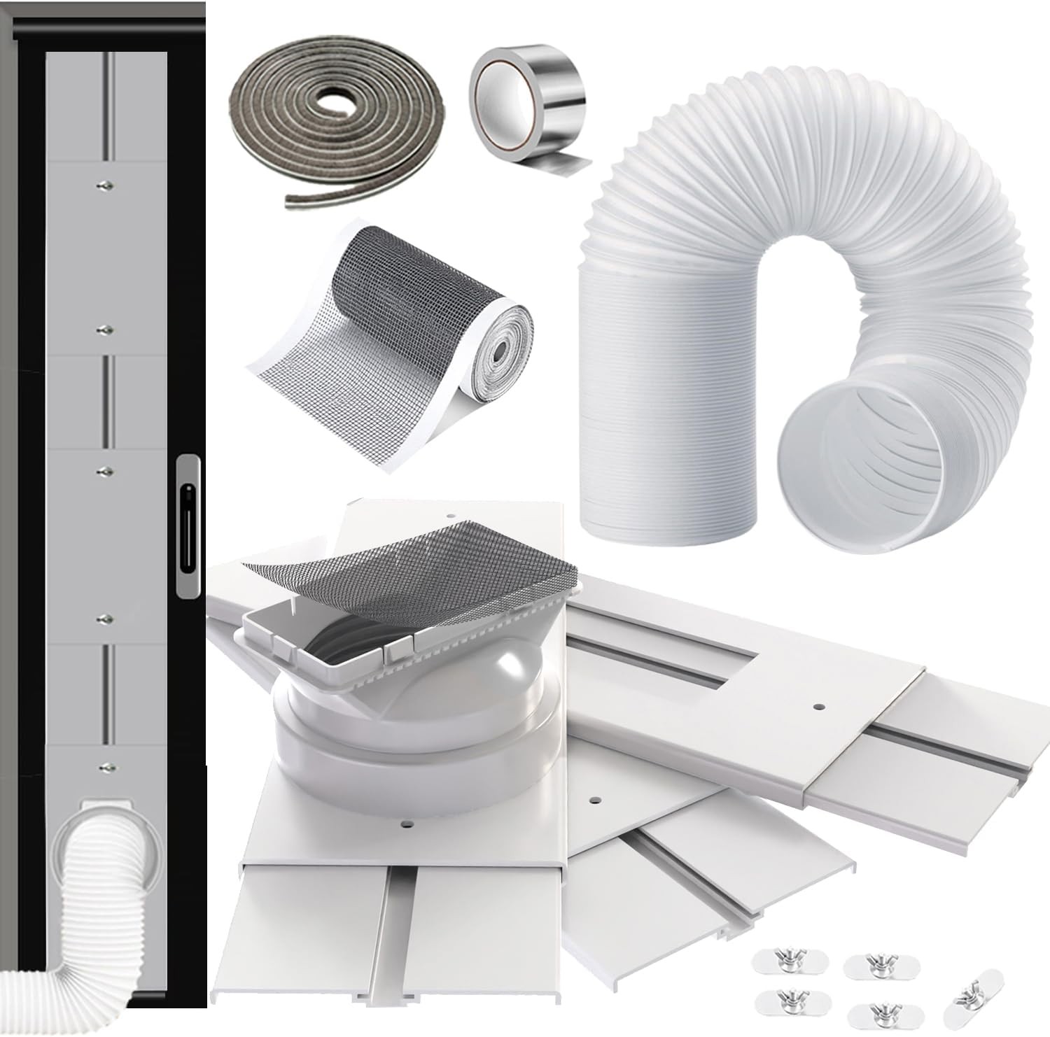 95&Prime; Sliding Door AC Vent Kit with 5.9&Prime;AC Hose Filter Screen Weather Stripping