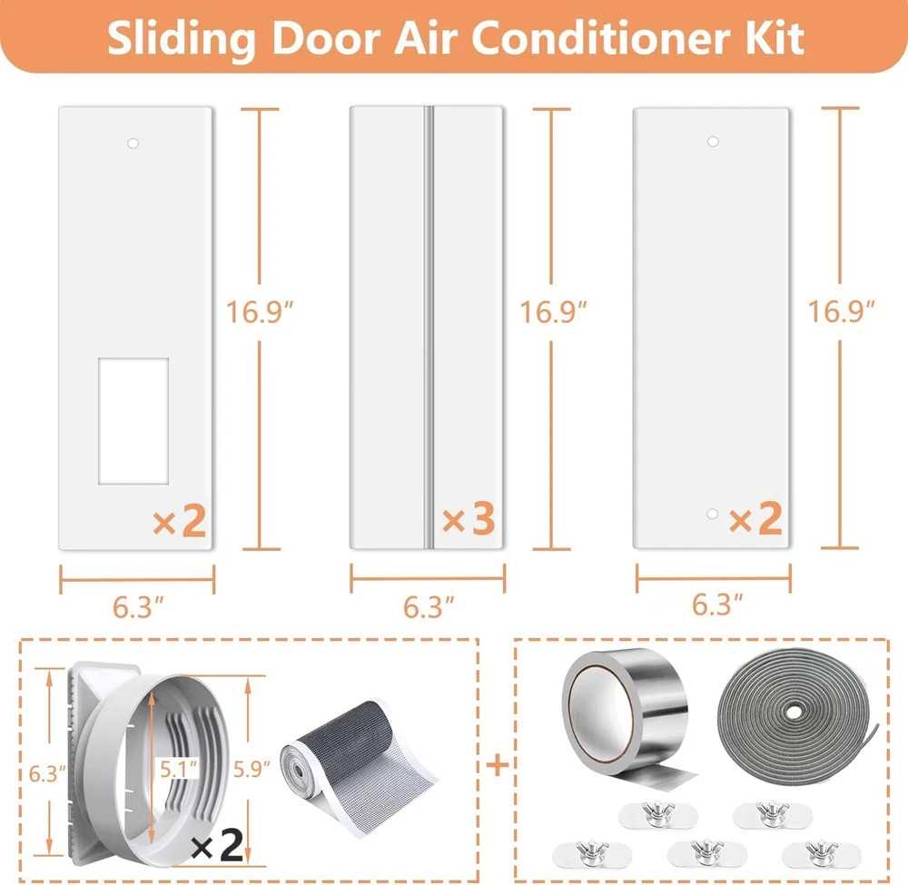 95&Prime; Sliding Door AC Vent Kit for Dual Hose Portable Air Conditioner with Screen