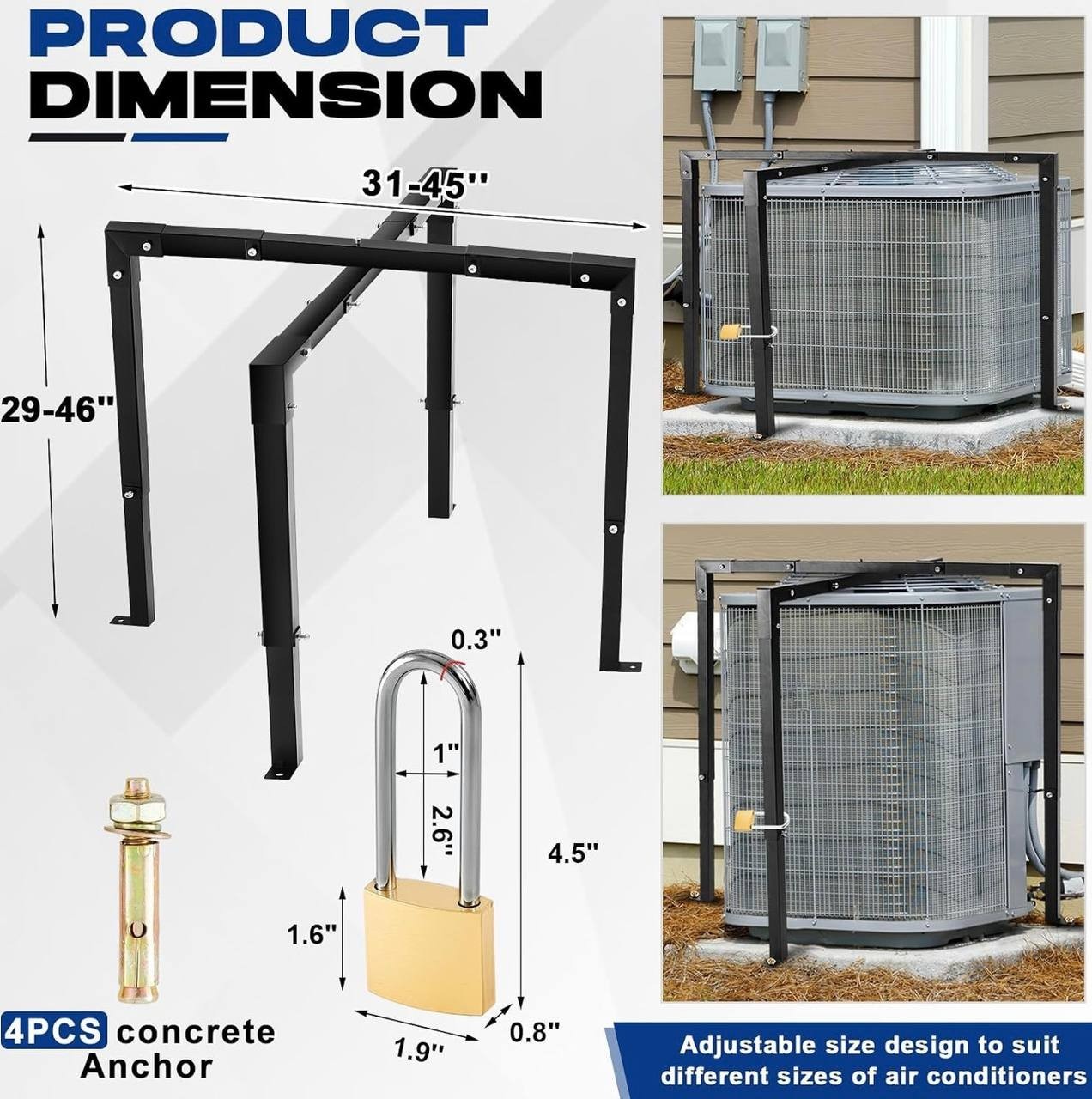 MorningRo AC Security Cage for Round/Square Air Conditioner Adjustable 29-46”