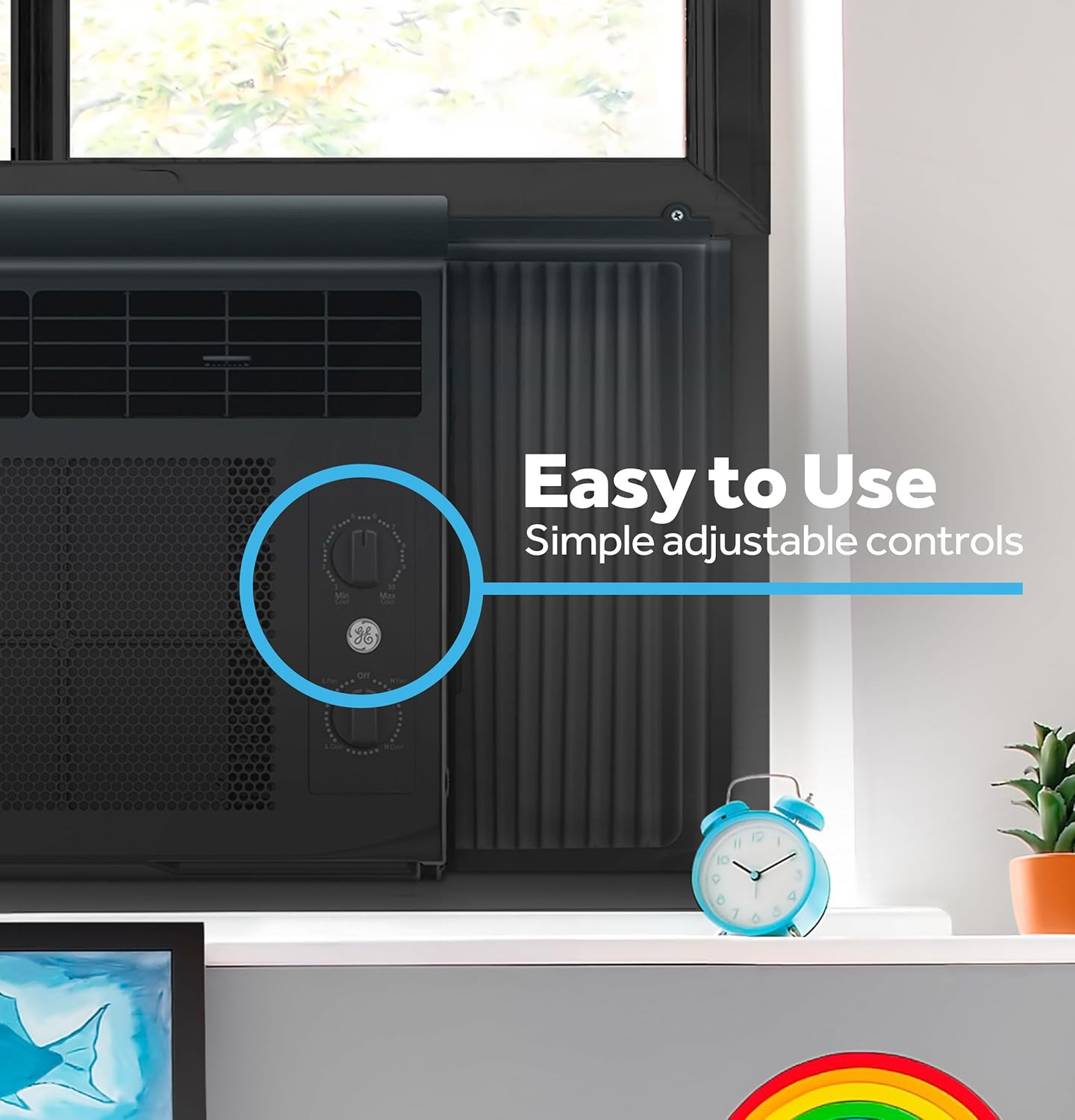GE 5,000 BTU Black Window Air Conditioner for Room, Compact AC Unit Cools Small