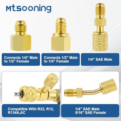 R12 R22 R410A Valve Core Remover Installer Kit,3PCS 45°Ball Valve Adapter |
