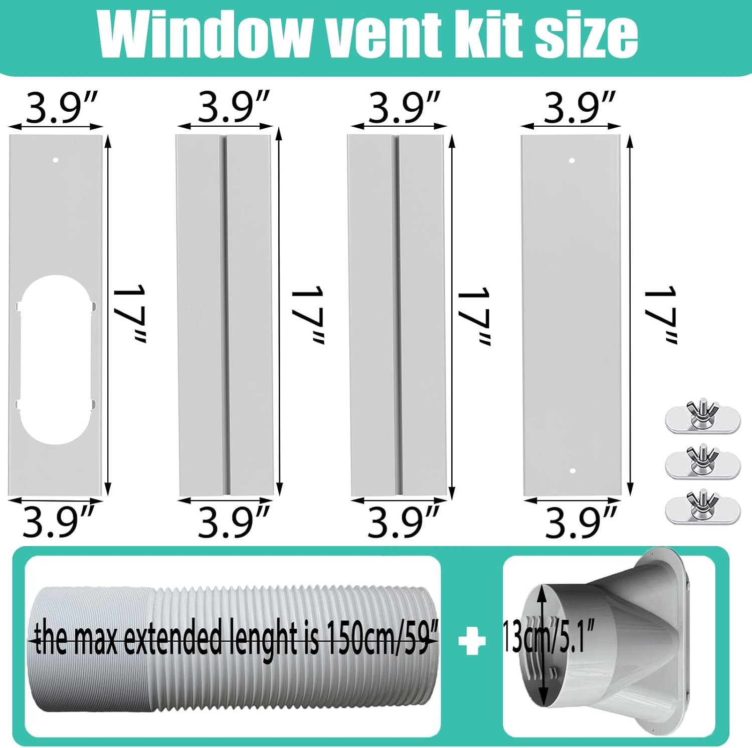 Portable Air Conditioner Window Vent Kit with Exhaust Hose 5.1 Inch Diameter, Ad