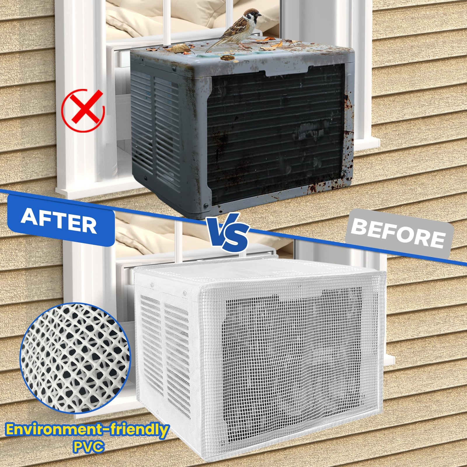 U-shaped Window AC Cover: PVC Mesh for U Shape Window Air Conditioner 8000 10000