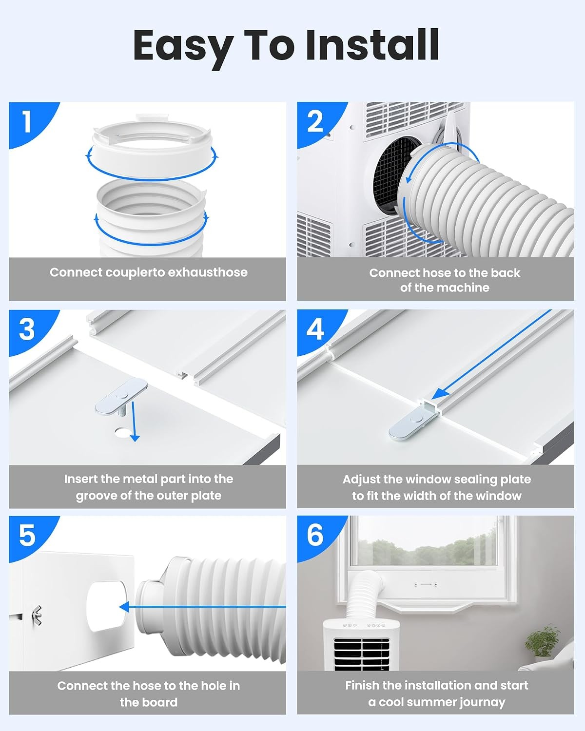 Portable Air Conditioner Window Vent Kit with 82&Prime; Length 5.9&Prime; Diameter Exhaust