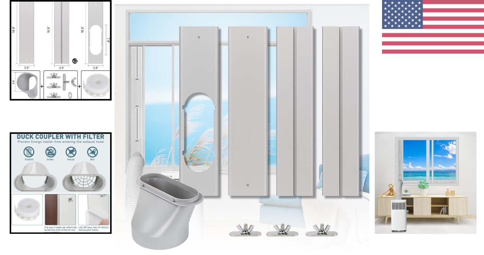 Durable PVC AC Window Vent Kit – Ideal for 5.9” Exhaust Hose Installation