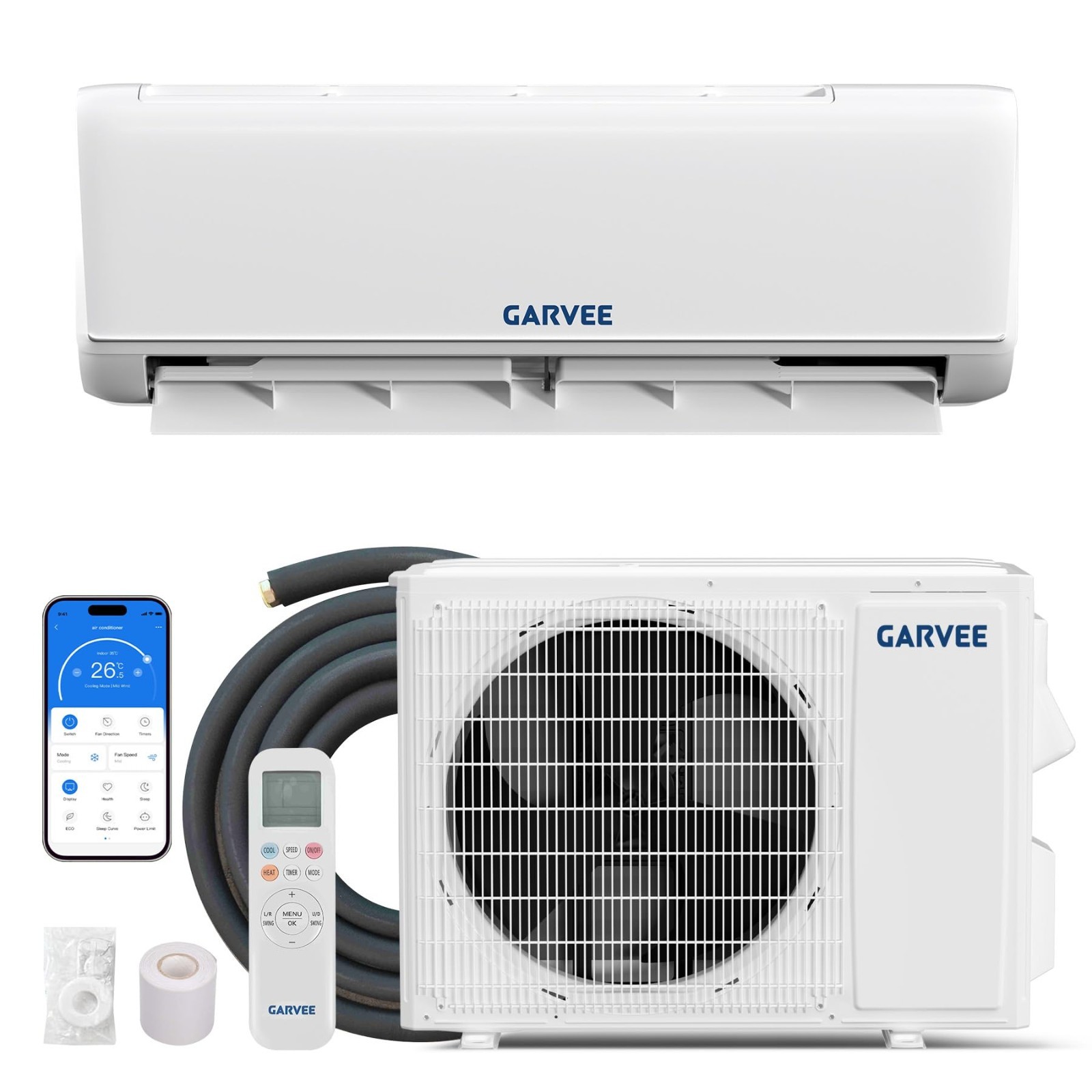 9000 BTU Split Central Air Conditioner Cooling and Heating with WiFi 230V R32