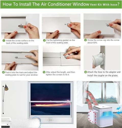 Portable AC Window Vent Kit, Adjustable Vertical/Horizontal Sliding Window Ki…