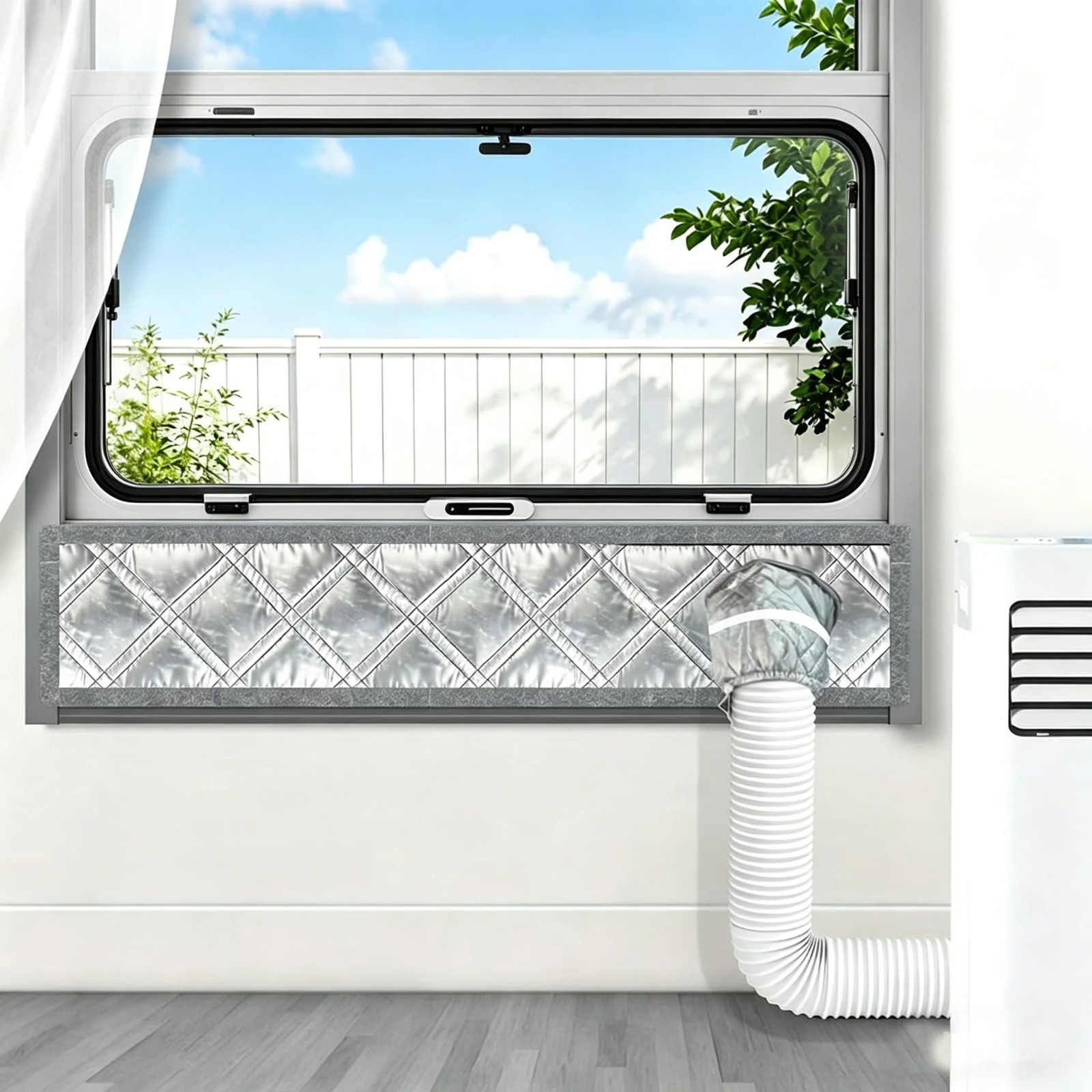 Portable AC Window Seal Kit 25x100cm Silver Insulated Exhaust Hose Cover