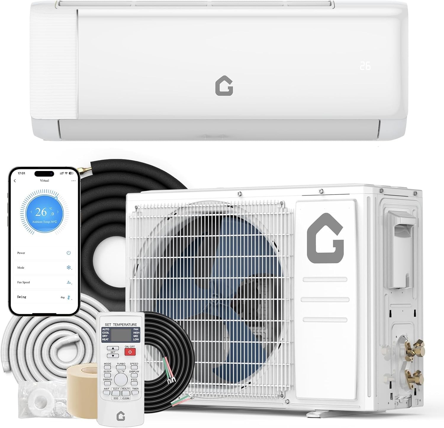 24000 BTU SEER 19 Mini Split Air Conditioner with WiFi & Heat Pump,Low Noise