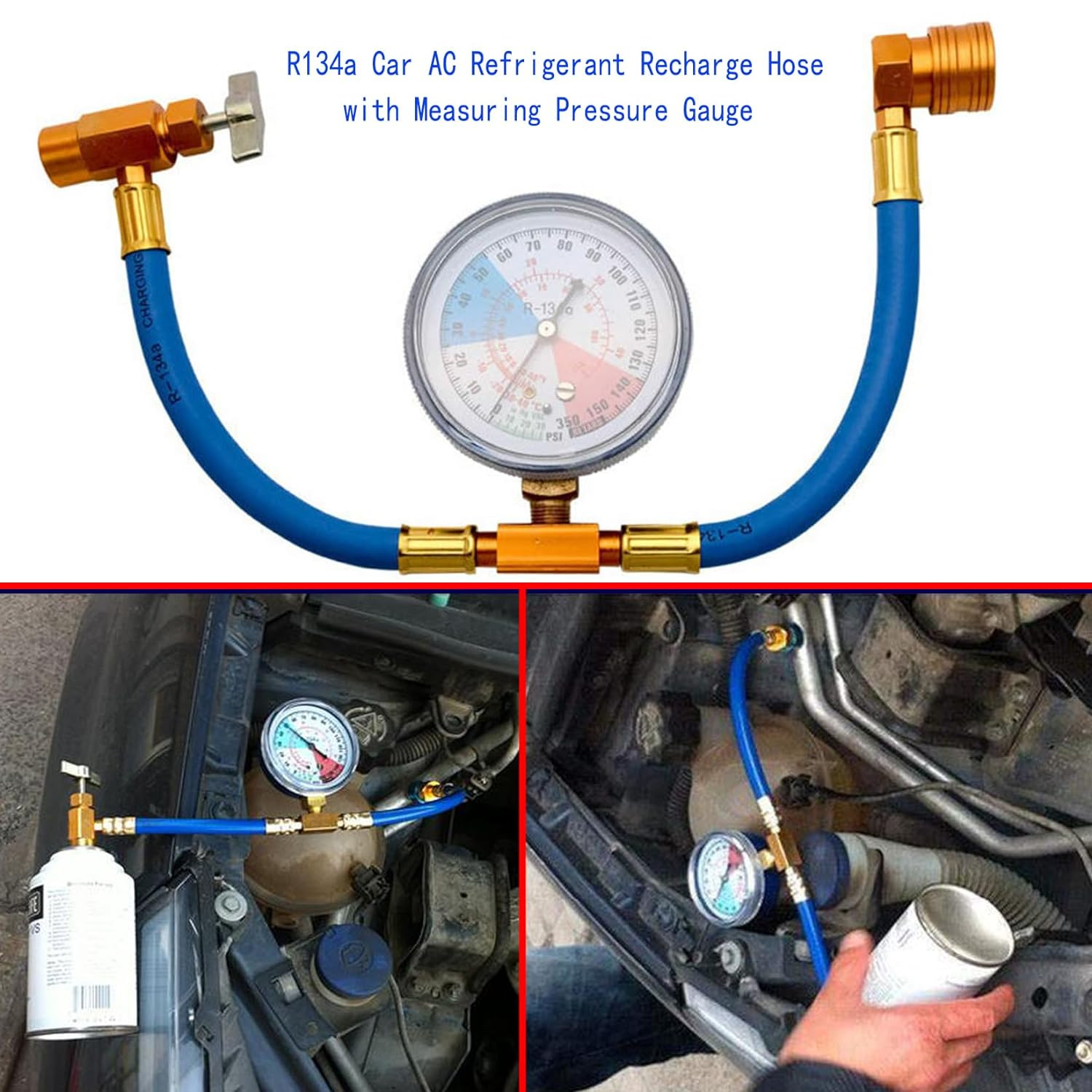 Kit De Manguera De Recarga Refrigerante Aire Acondicionado Con Manometro Presion