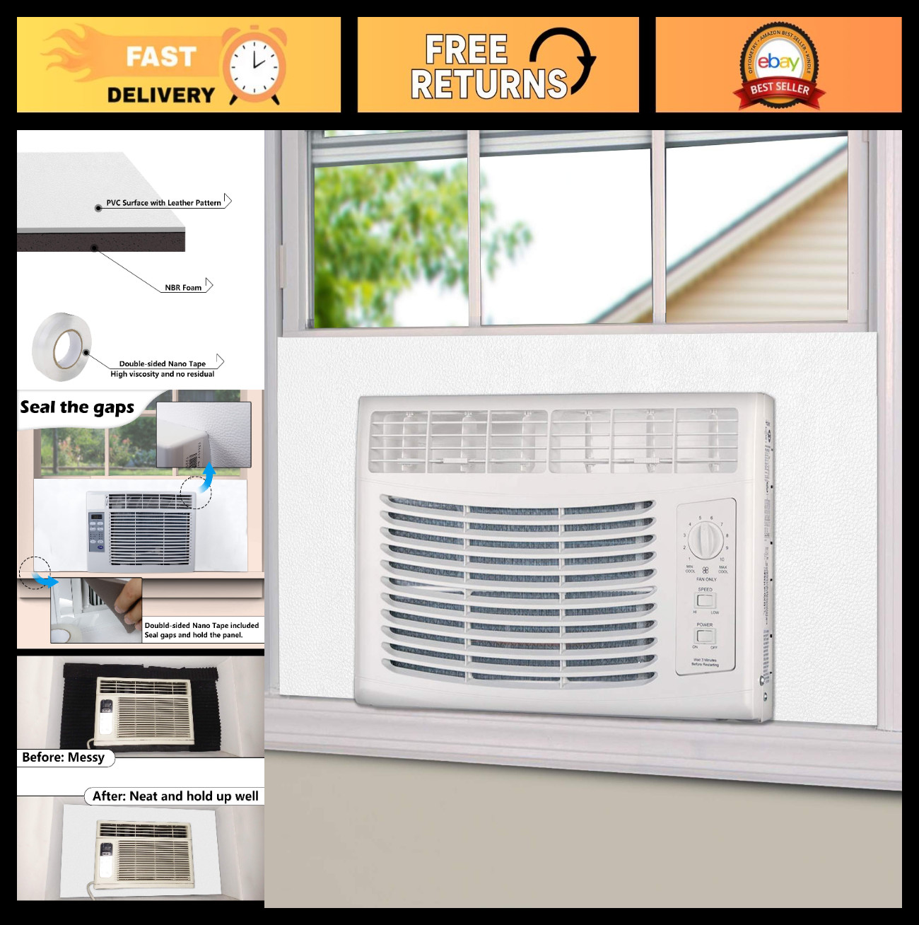 Window Air Conditioner Insulated Foam Panel Kit – Full Surround Seal for Heat &