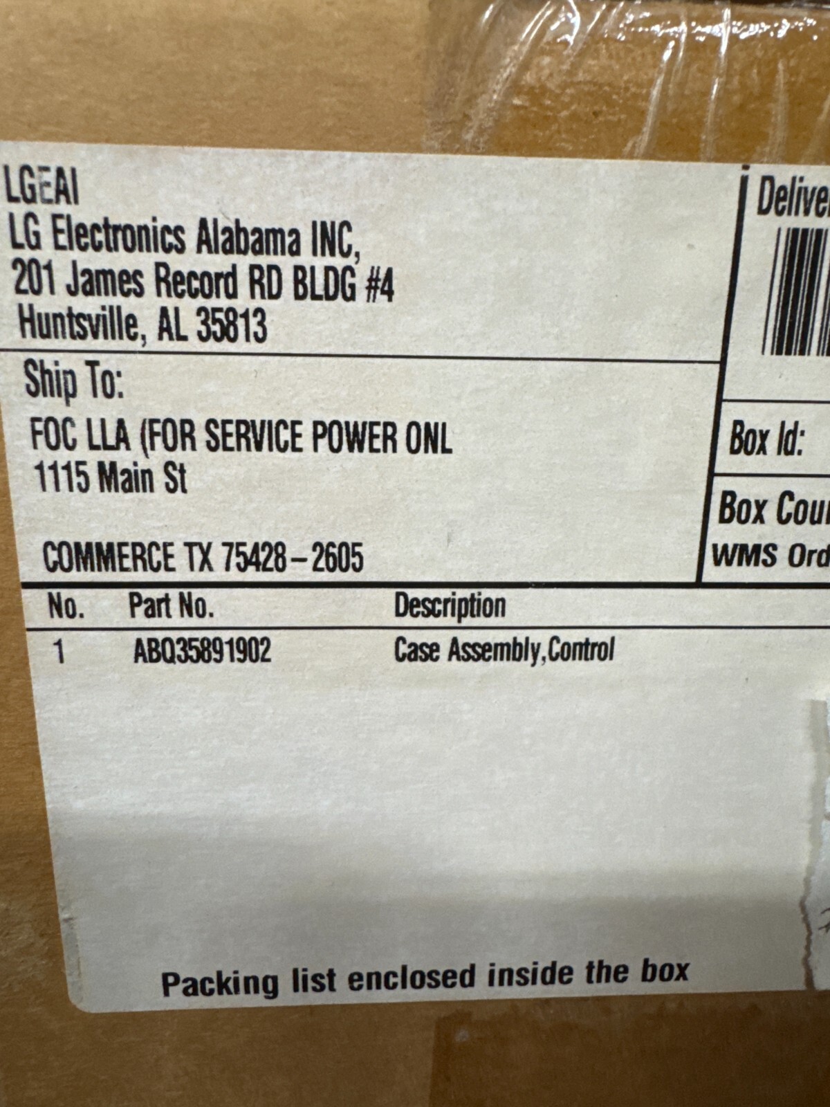 Genuine OEM LG ABQ35891902 Room Air Conditioner Electric Control Case Assembly