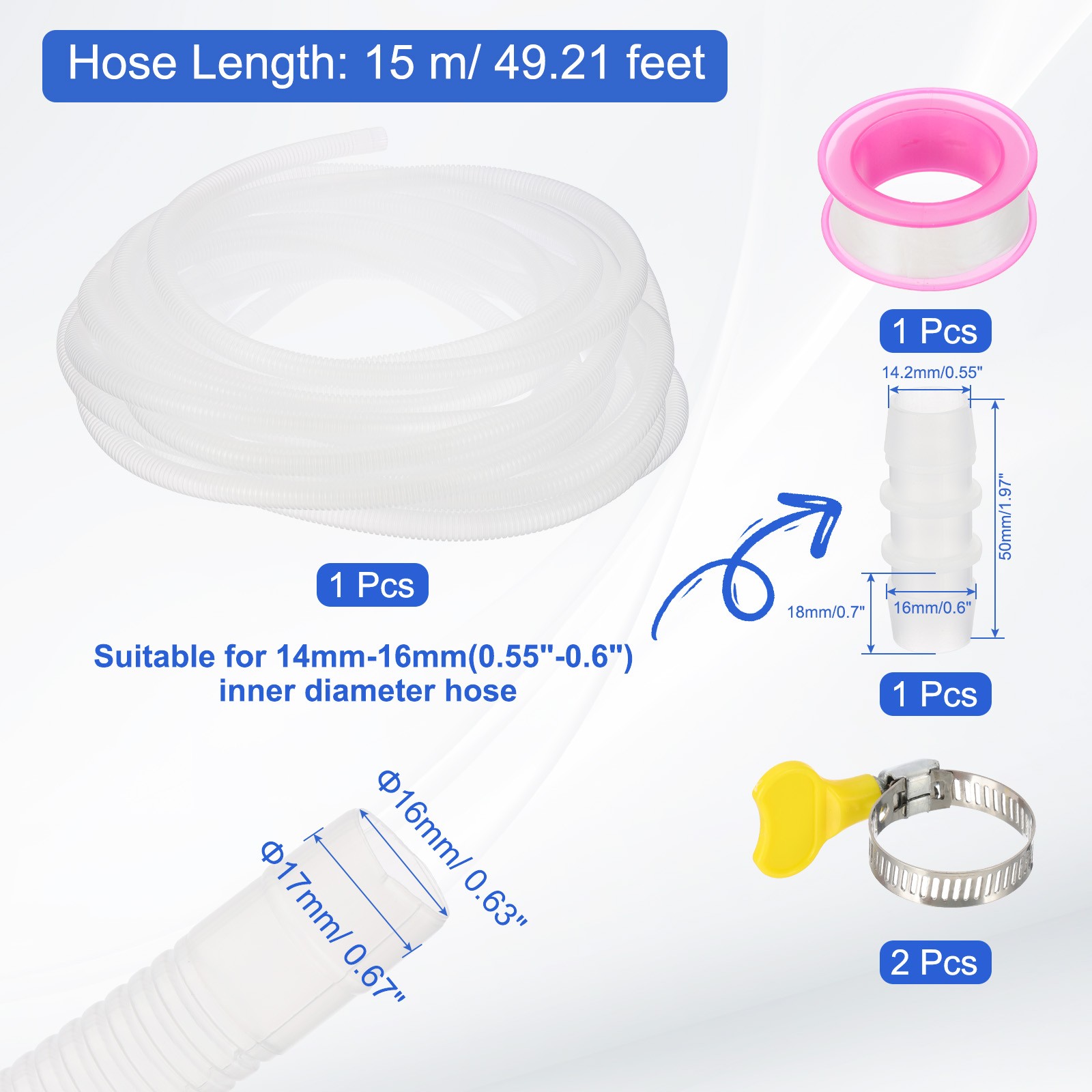 50Ft Air Conditioner Drain Hose Universal Mini Split AC Drain Hose Clear