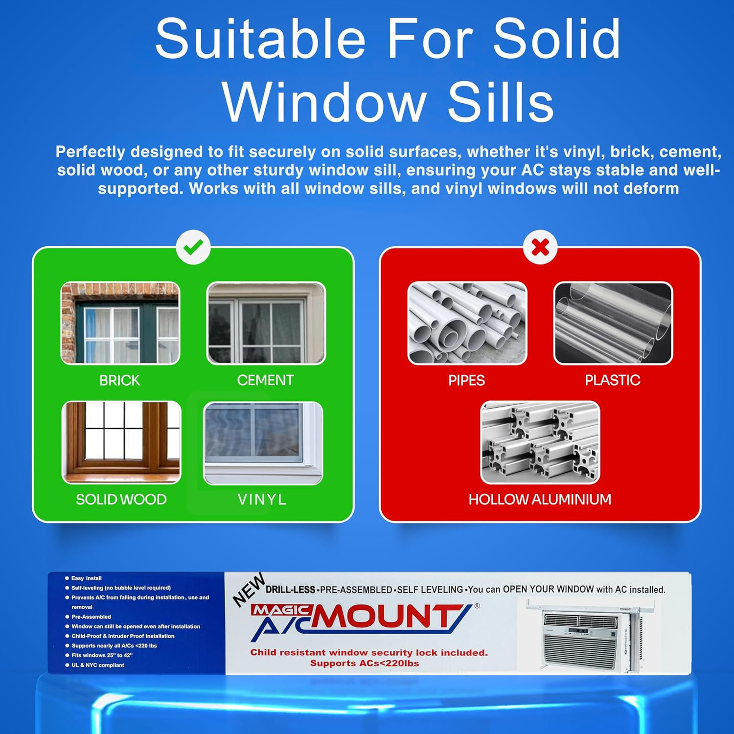Window AC Bracket – No Tools or Drilling Required – Adjustable Fit (25&Prime;-42&Prime;) – A