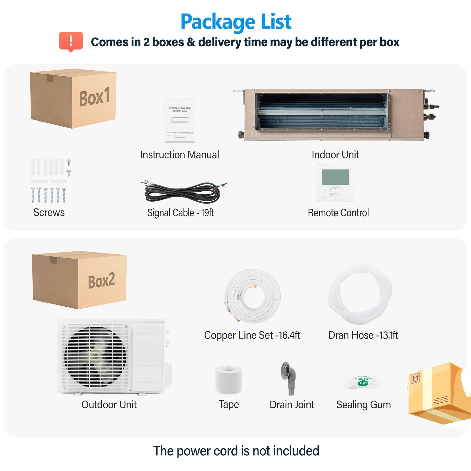 Bonnlo 18000 BTU Ducted Split Air Conditioner with Inverter & Wired Controller