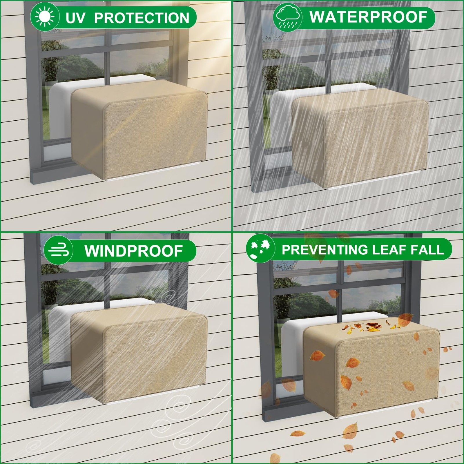 Heavy Duty Weatherproof Window AC Cover for 8,000-12,000 BTU Units – Fits U-Shap