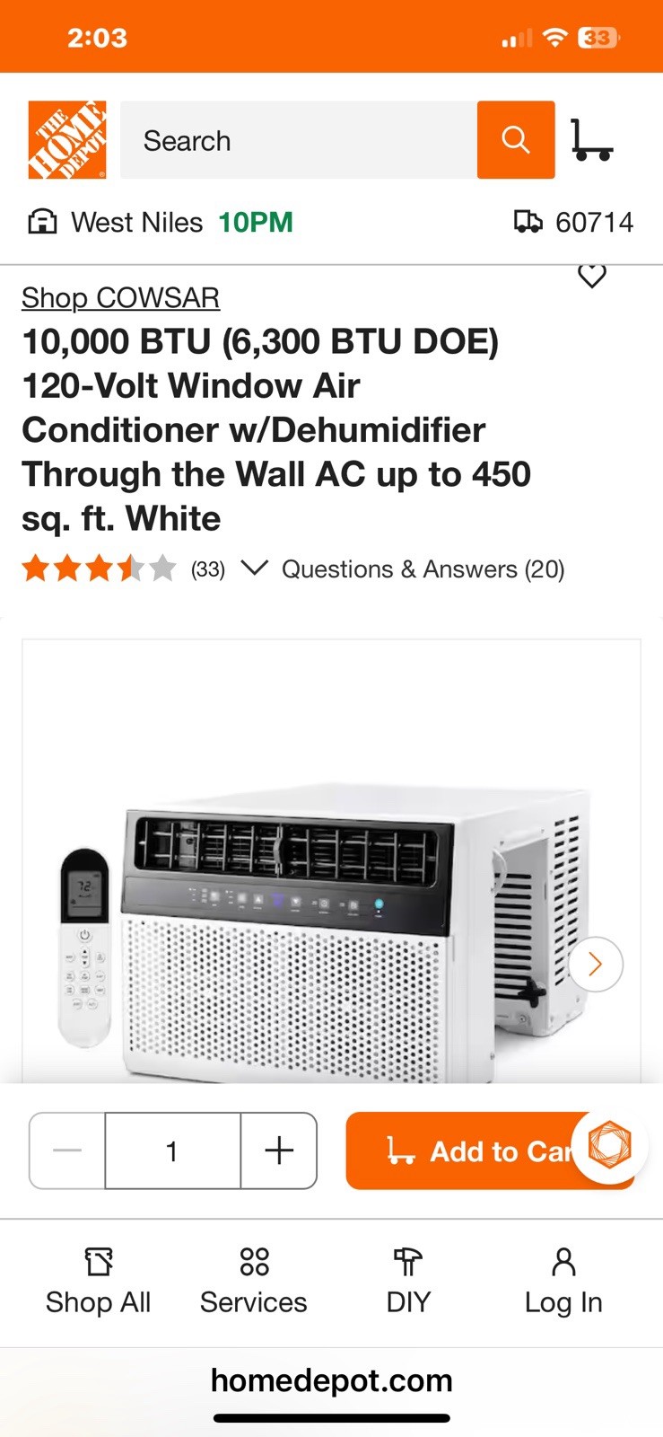 Cowsar Window Air Conditioner 10000 BTU Remote Included, 115-Volt