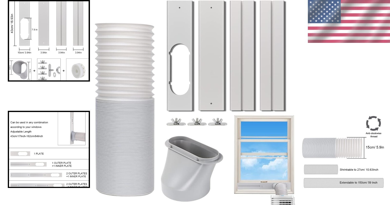 Lightweight RV/Portable AC Window Vent Kit with 5.9&Prime; Diameter – Compact Design