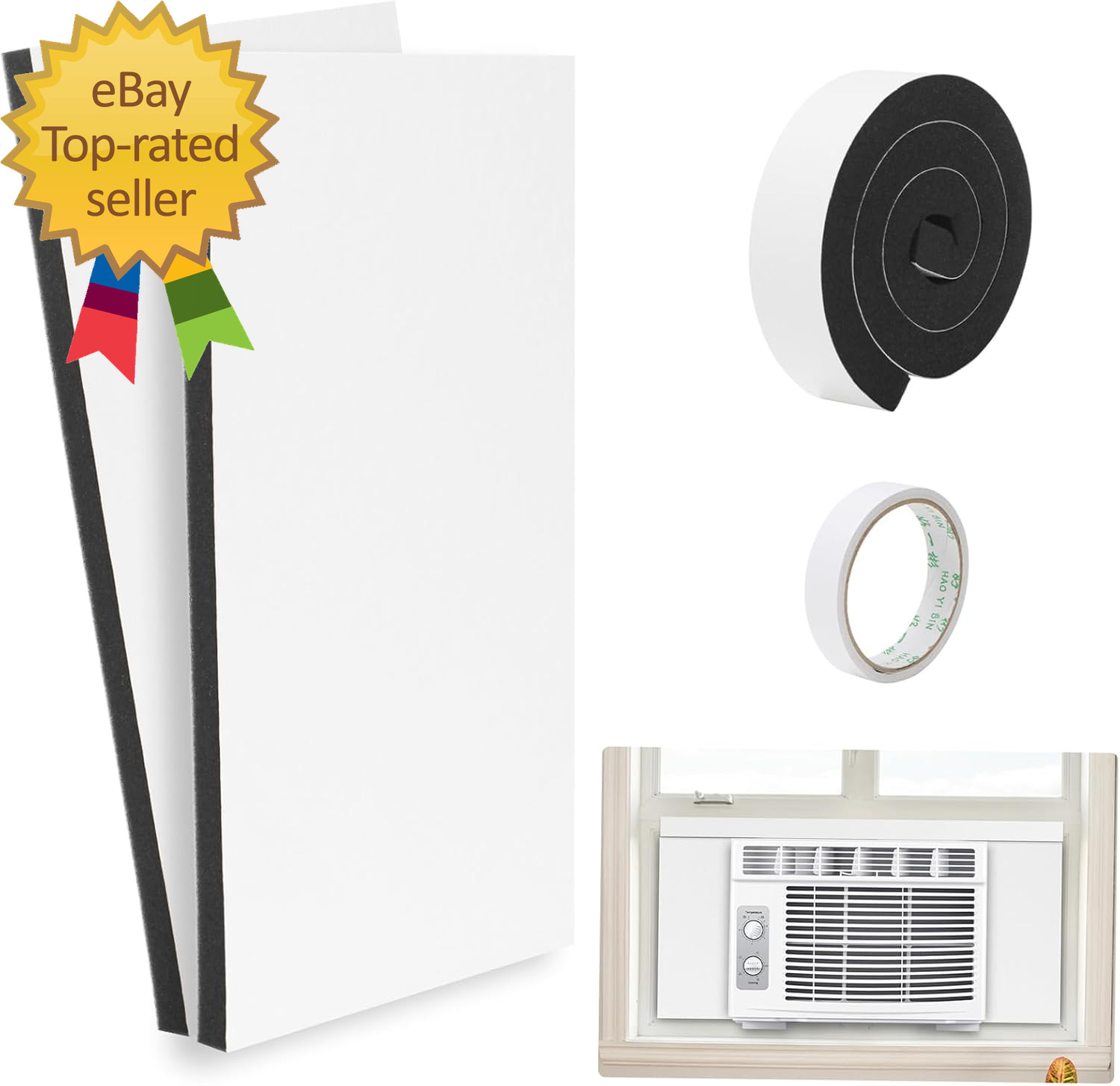 Window Air Conditioner Foam Side Panel 2 Pcs Insulated AC Panel Kit White 17&Prime;×9&Prime;