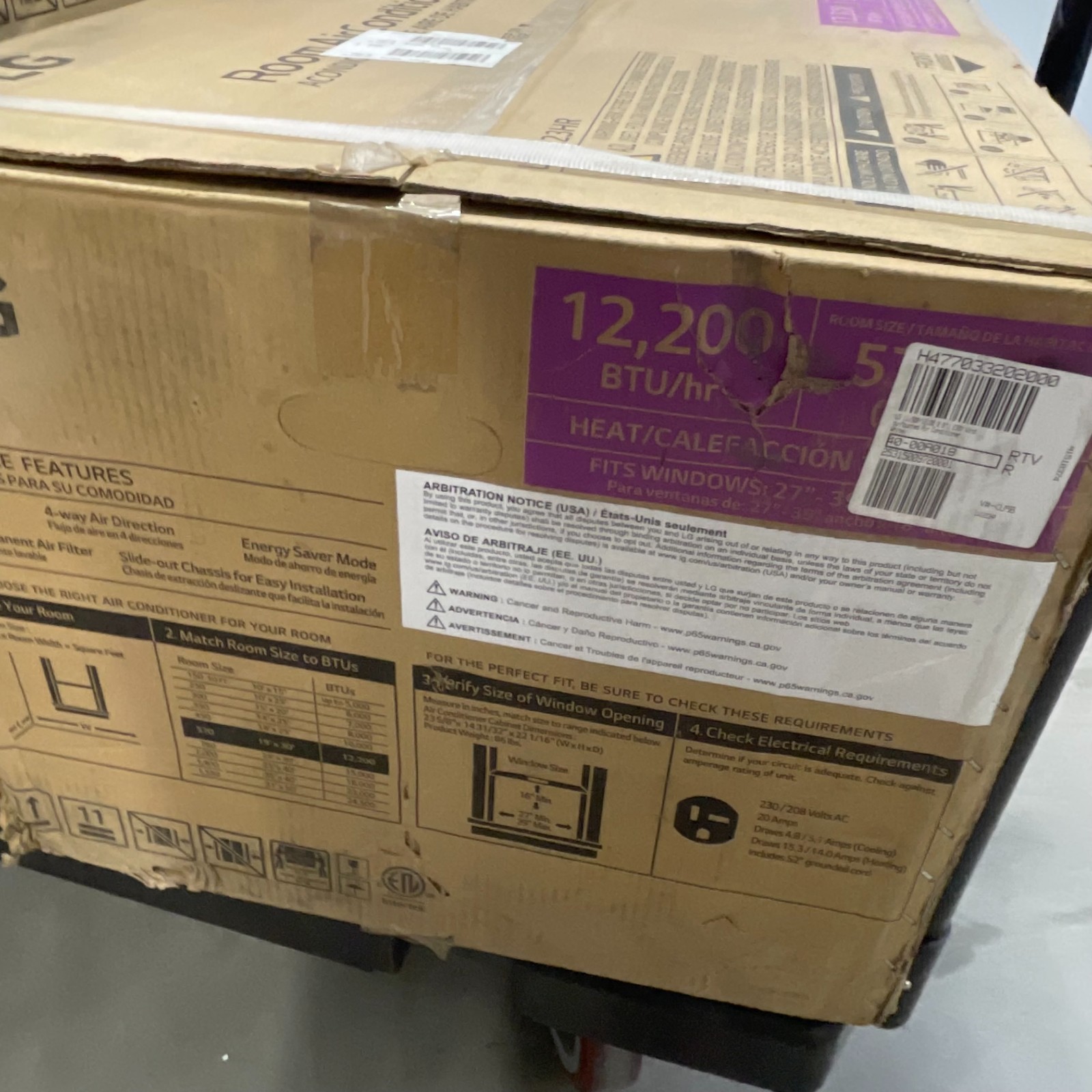 LG 12,200 BTU Window Air Conditioner LW1223HR – White OPEN BOX