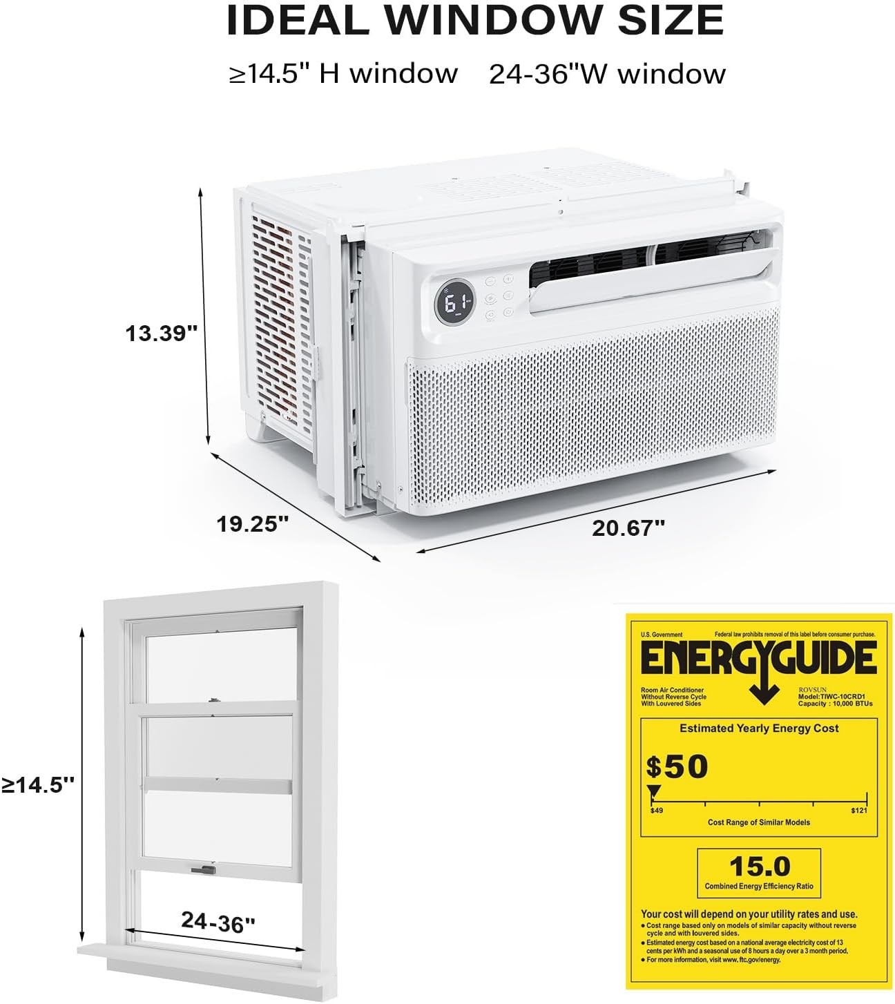 10000 BTU Inverter Window Air Conditioner Energy Star AC Unit with WIFI 450sq.ft