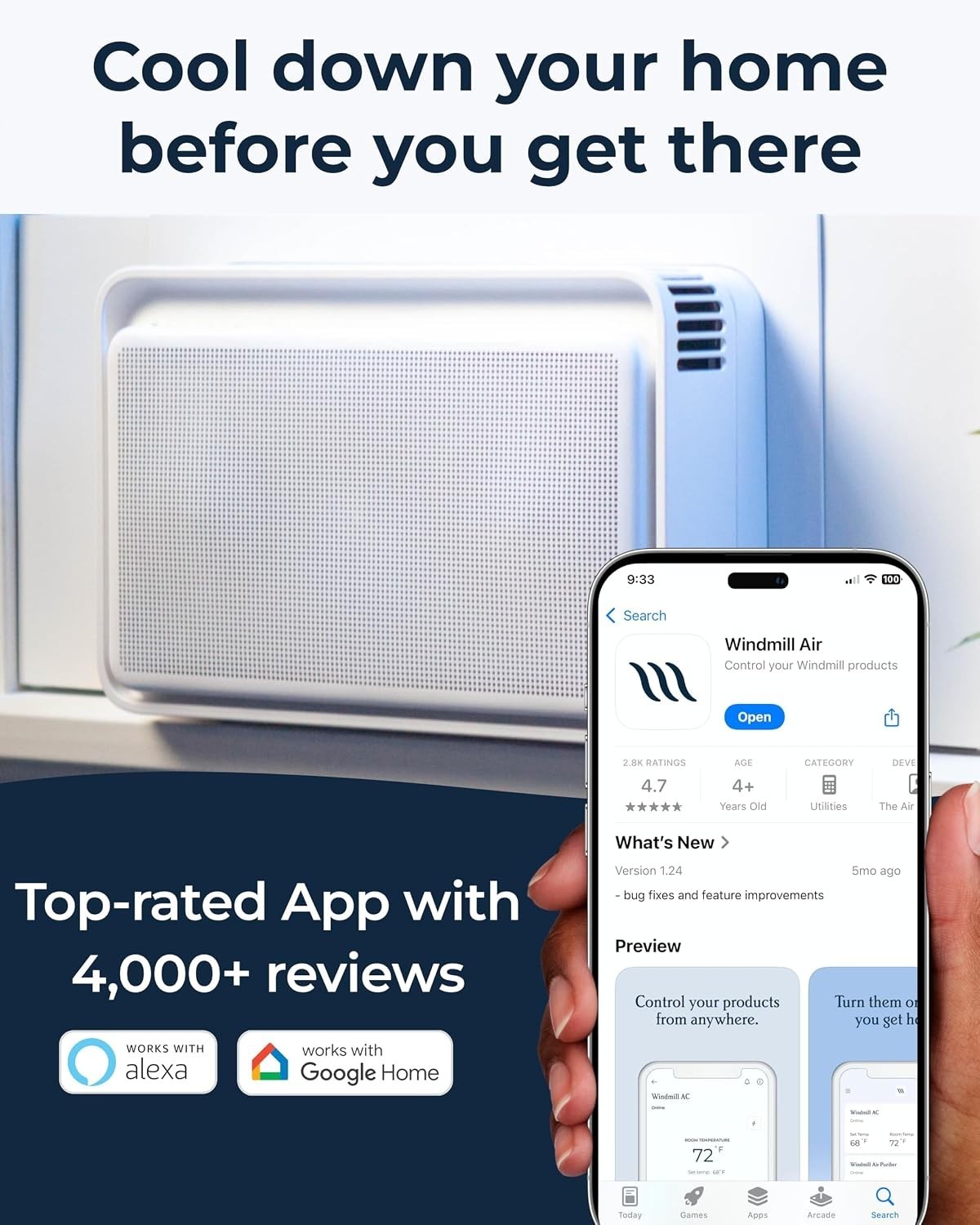 Window Air Conditioner 10000 BTU Inverter Smart Remote App Control Led Windmill