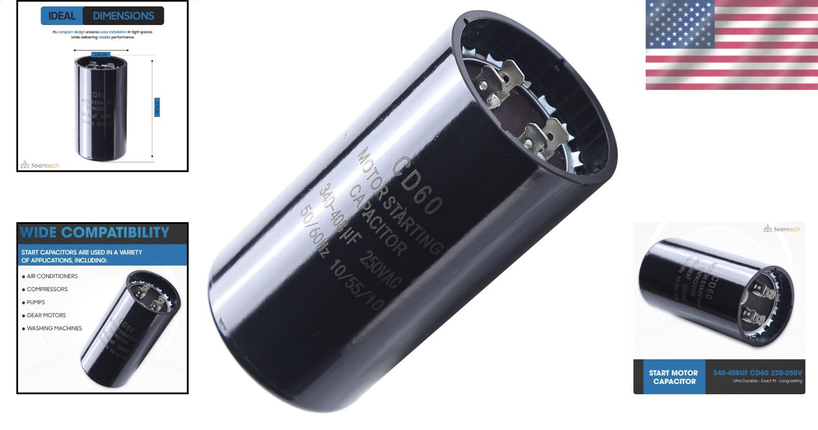 340-408 uf MFD Motor Start Capacitor 110-125V AC Electric Round Universal Repair