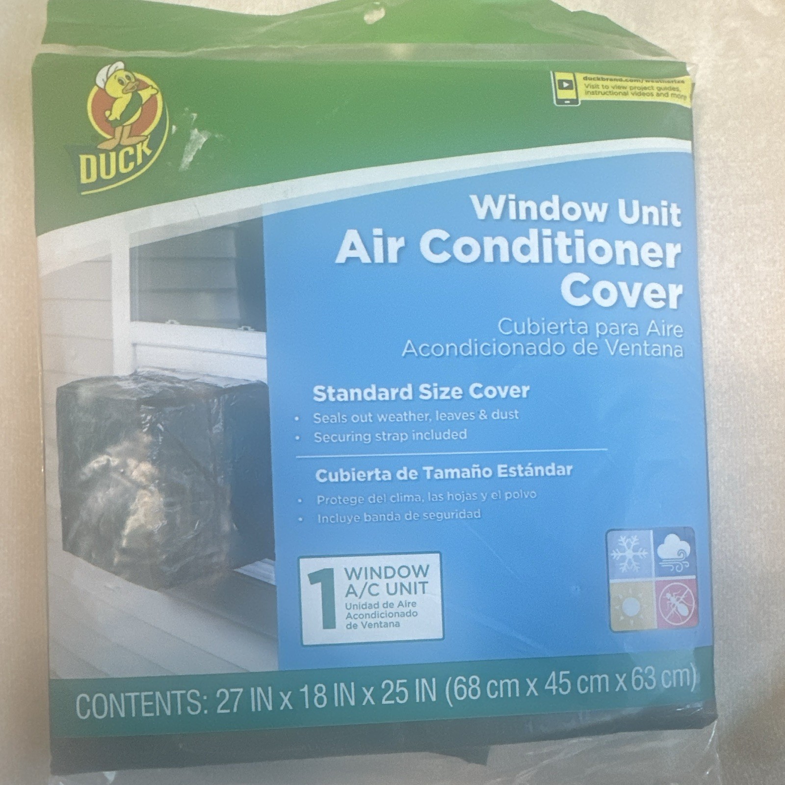 Duck Window Air Conditioner Cover Gray No Tools Needed 27 x 18 x 25 in