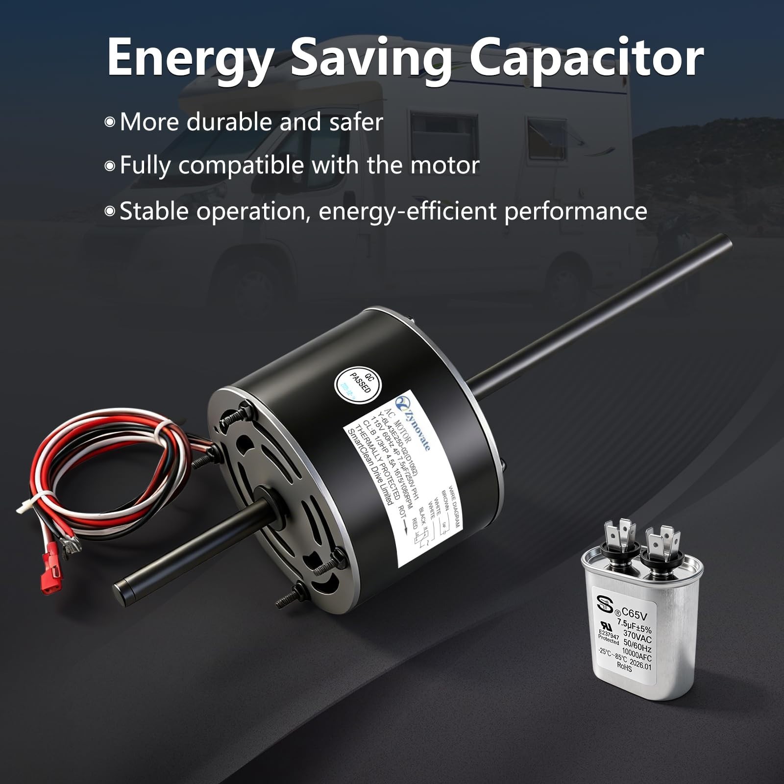 RV AC Fan Motor 1/3 HP 115V 2-Speed Replacement for Coleman Mach & Fasco D1092