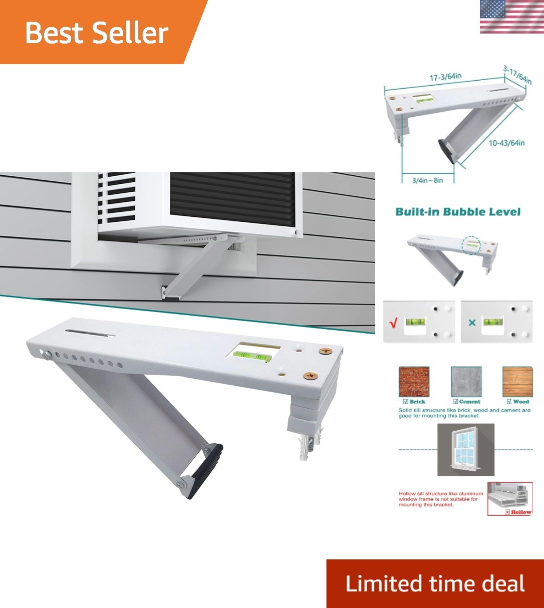 Sturdy Alloy Steel A/C Support Bracket – Fast Indoor Installation, No Damage!