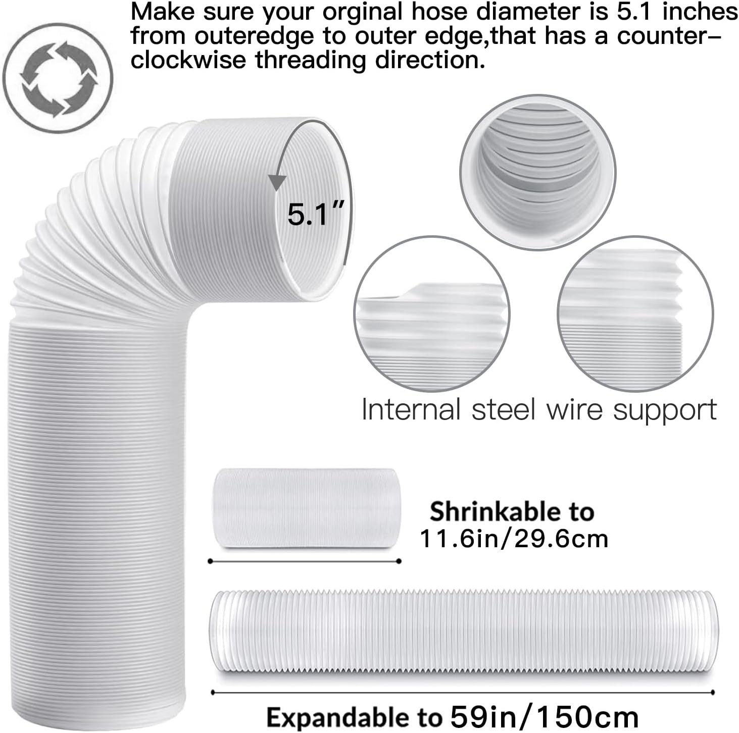 Universal Compatibility 95&Prime; Sliding AC Vent Kit with Φ 5.1&Prime; Hose & Filter Screen