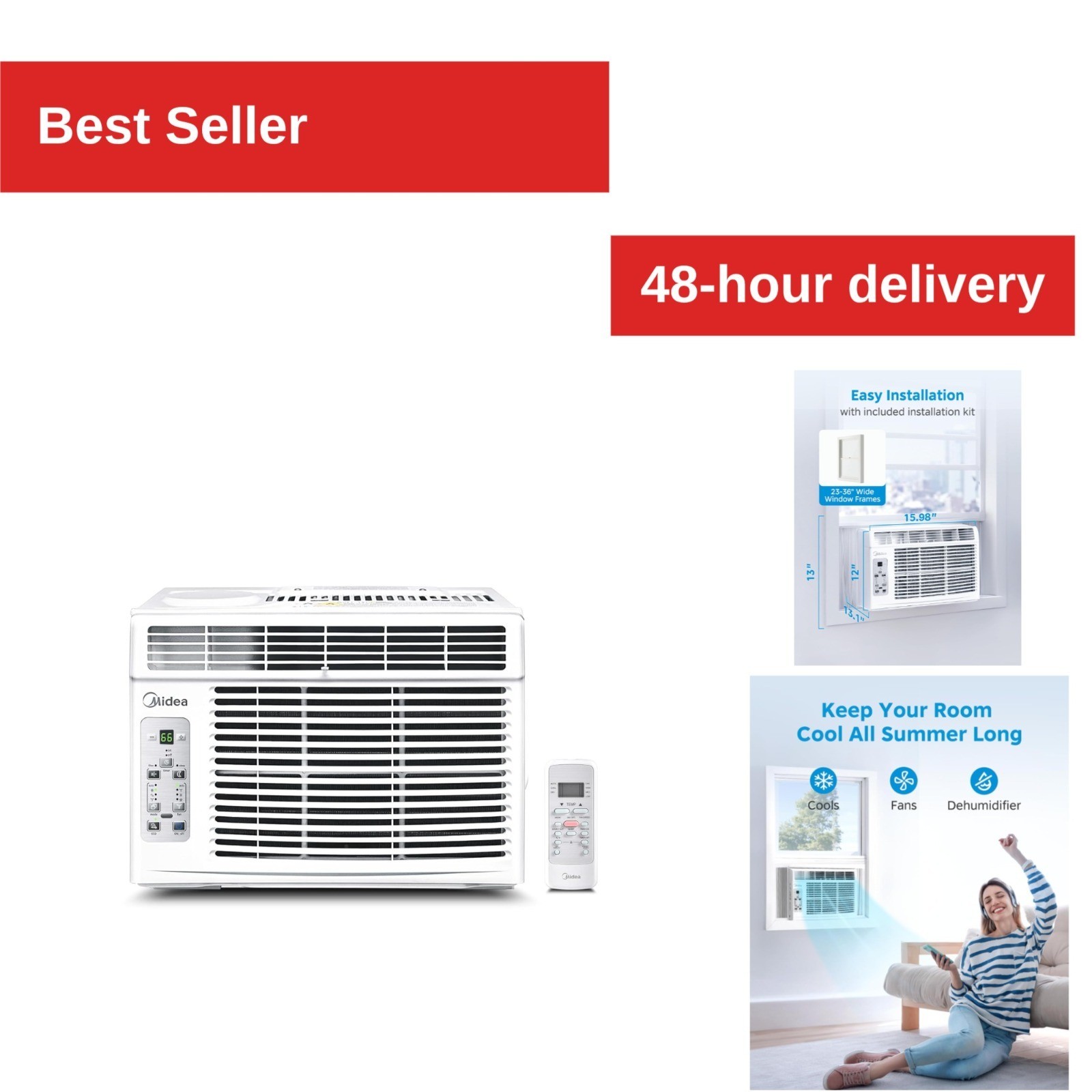 Midea 6000 BTU Window Air Conditioner – 3-in-1 Cool/Fan/Dehumidifier