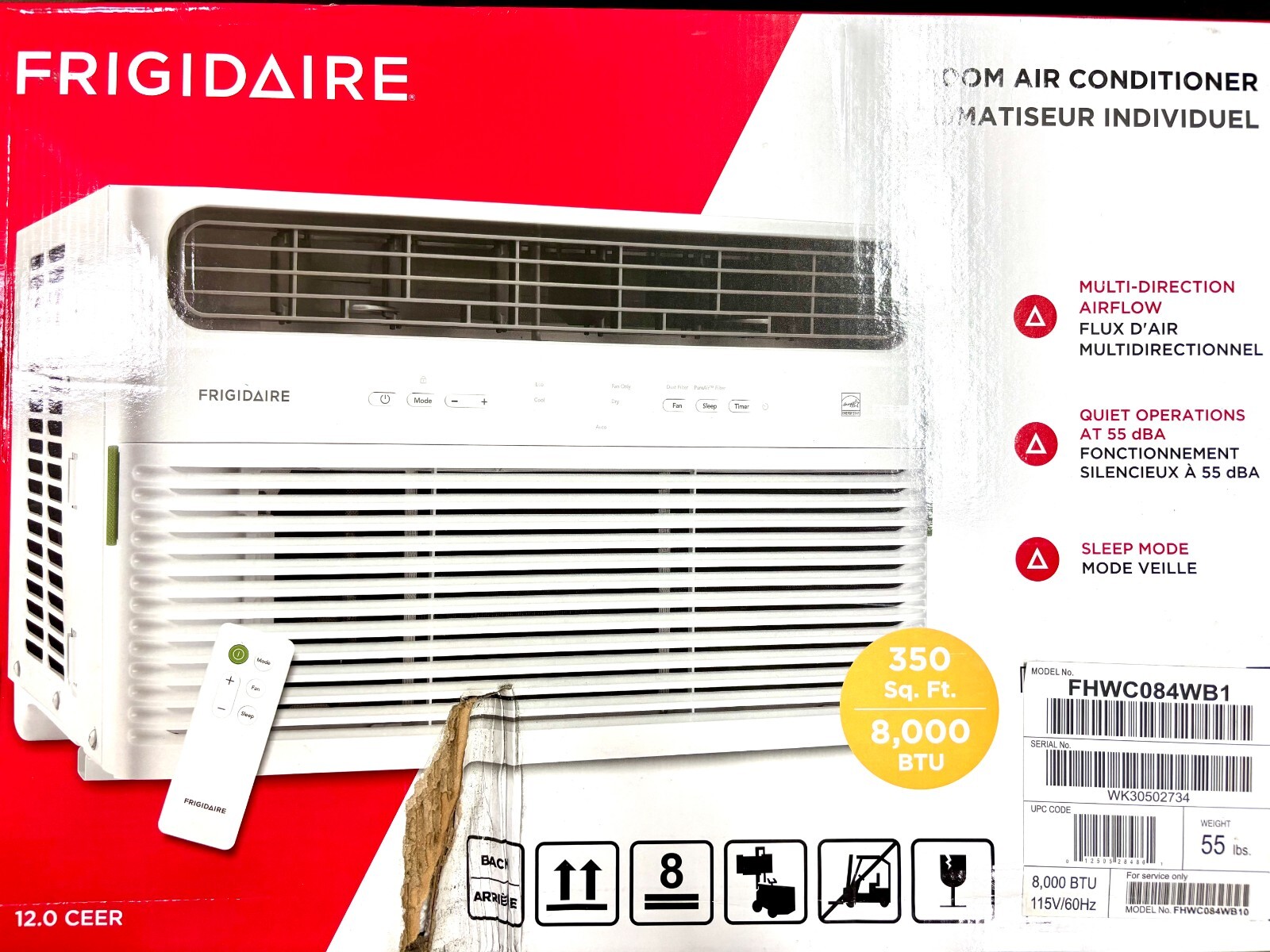 Window Air Conditioner 8,000 BTU 115 Volts Cools 350 Sq. Ft.with Remote Control