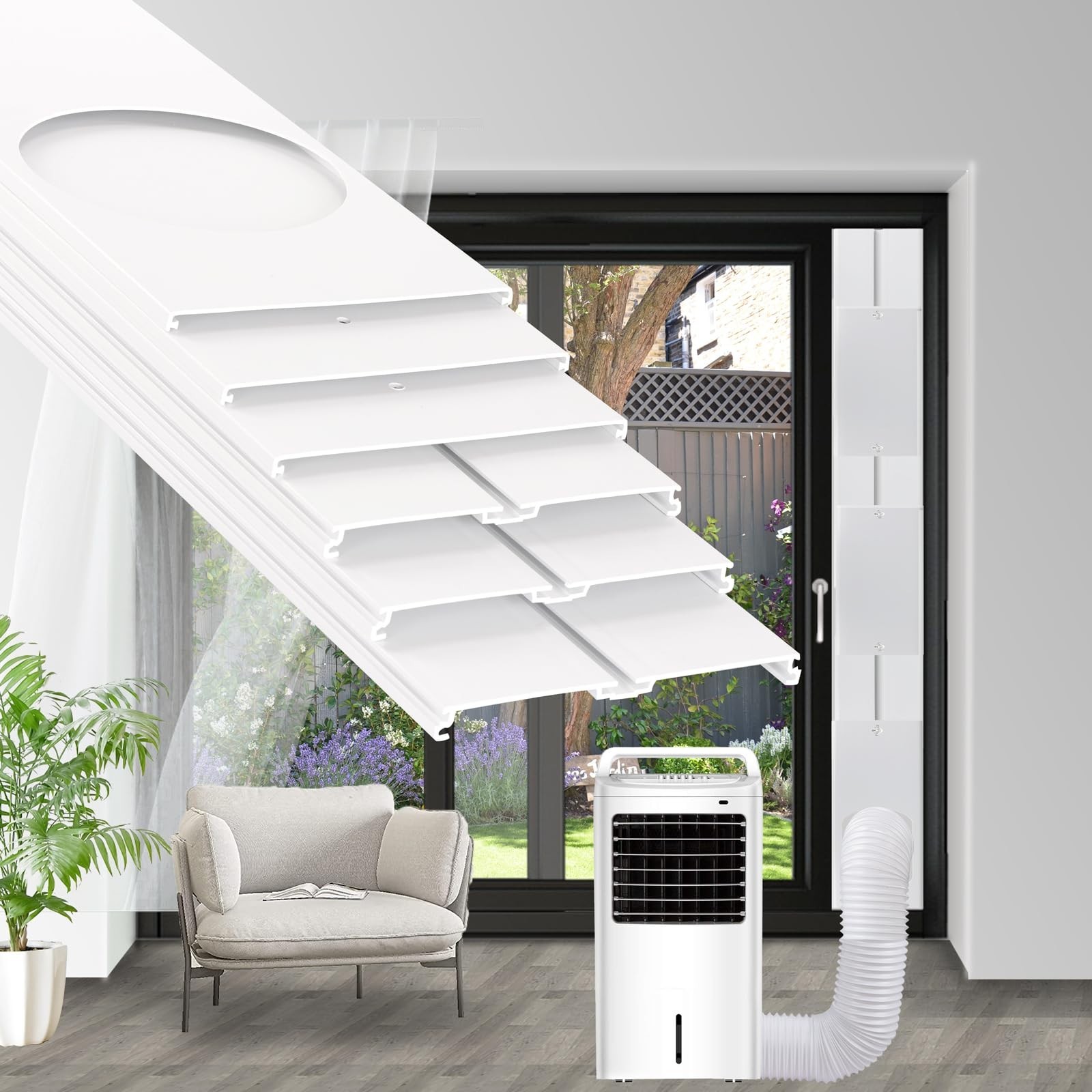 Portable Air Conditioner Vent Kit for Sliding Doors, 90in Max Length, 5.9&Prime; Diame
