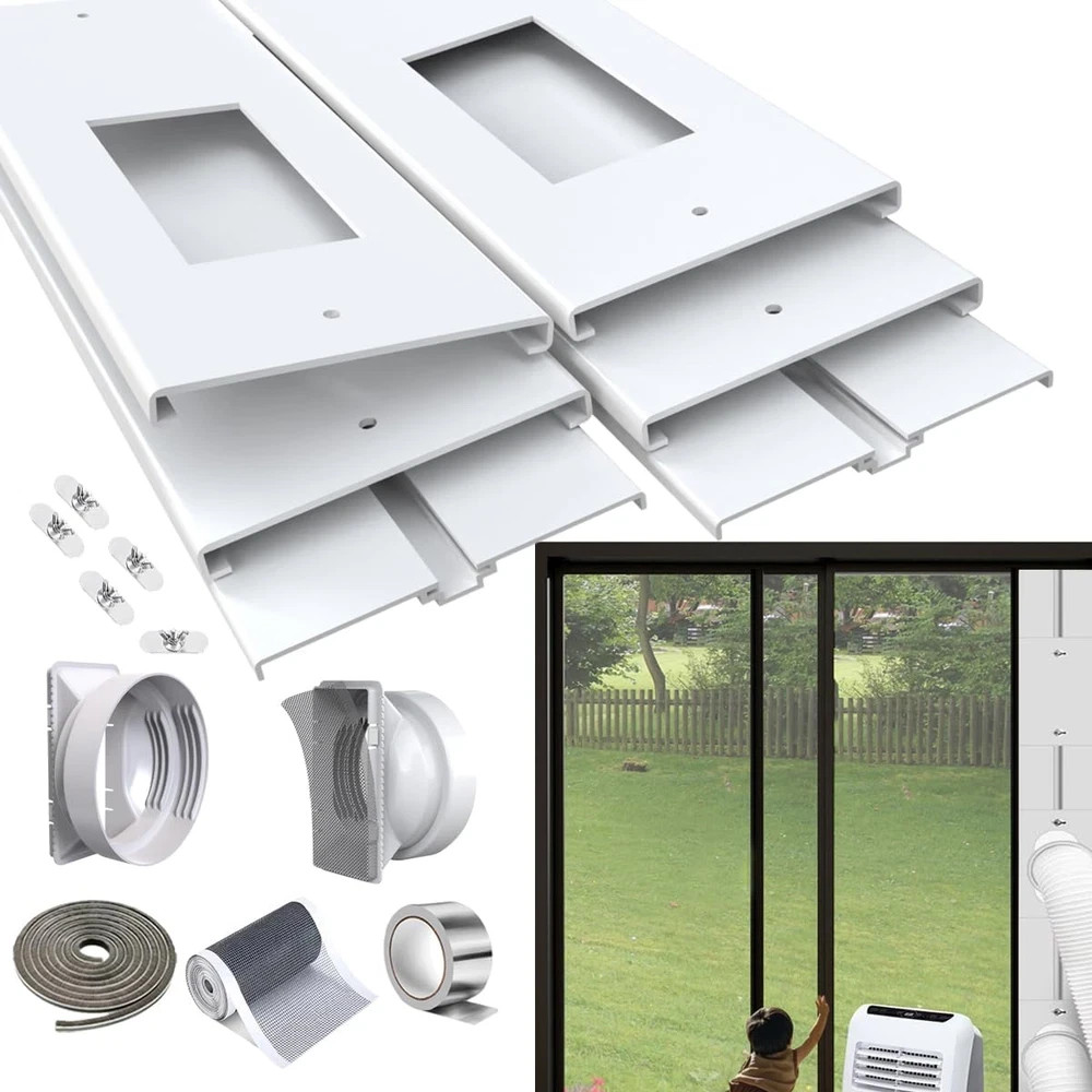 95&Prime; Sliding Door AC Vent Kit for Dual Hose Portable Air Conditioner with Screen