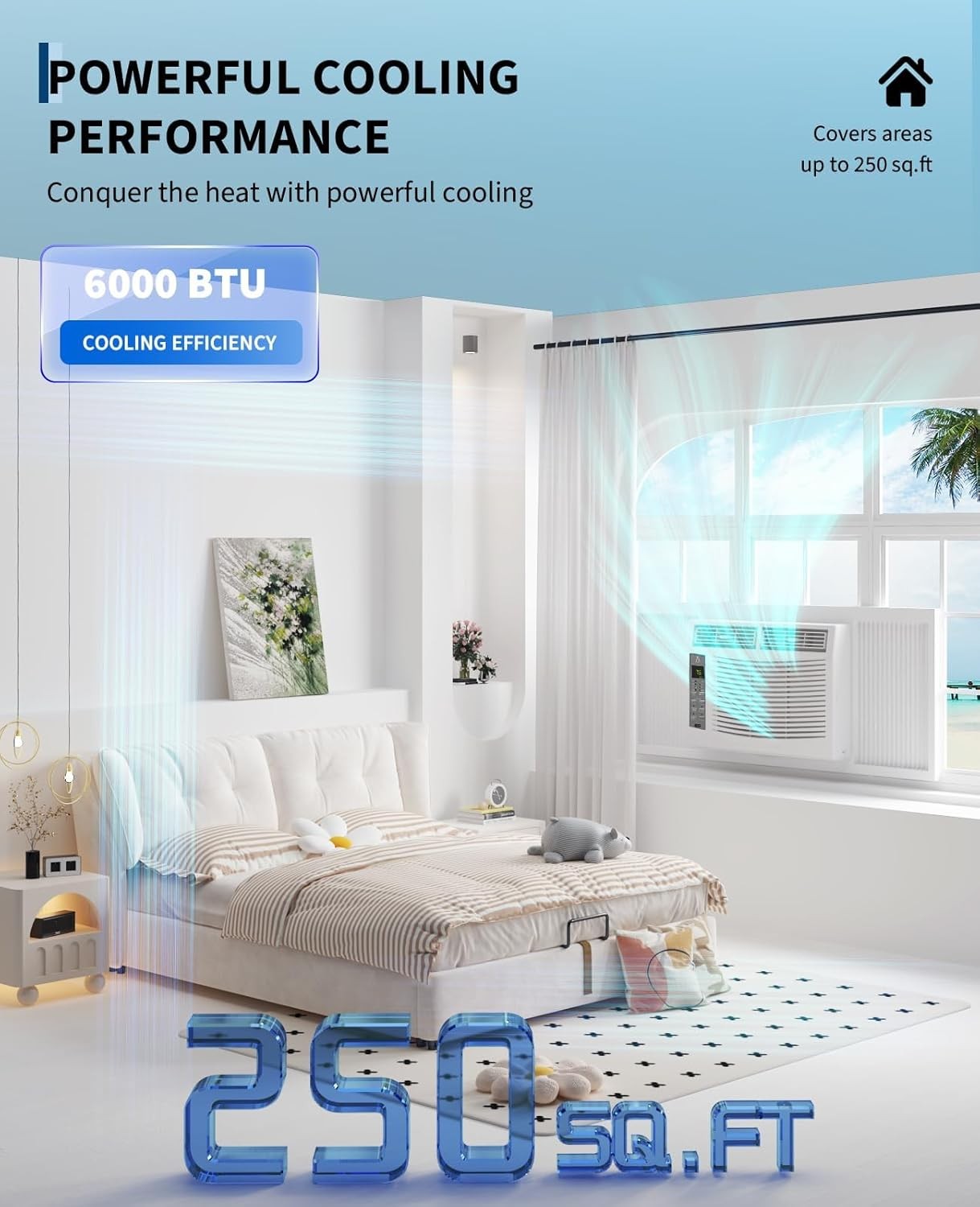 6000 BTU Window Air Conditioner Cooling Fan Dehumidifier w/ Remote,Wifi & Timer