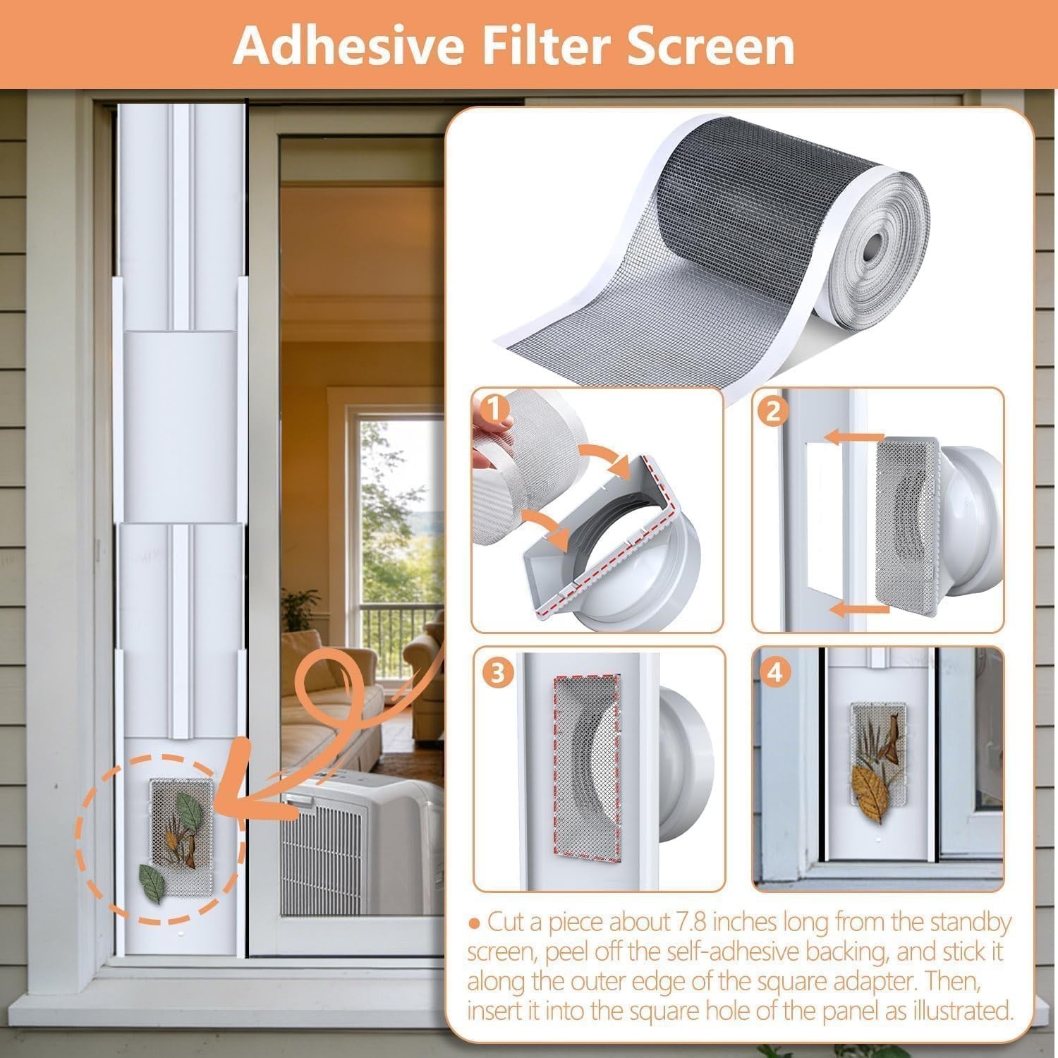 Universal Compatibility 95&Prime; Sliding AC Vent Kit with Φ 5.1&Prime; Hose & Filter Screen